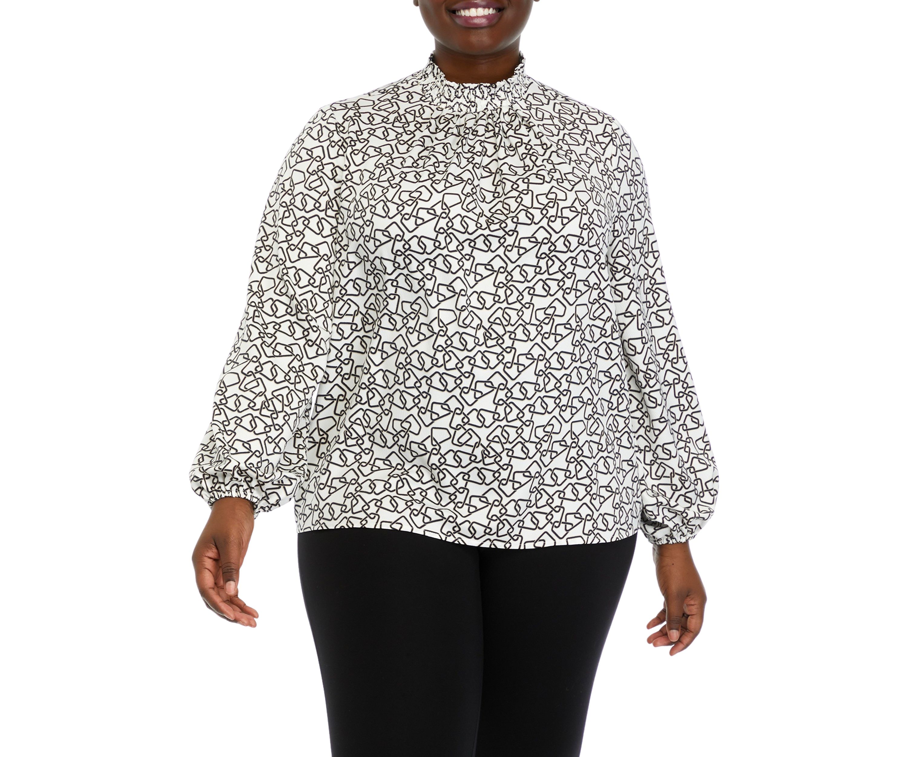 Plus Size Long Sleeve Smock Neck Blouse