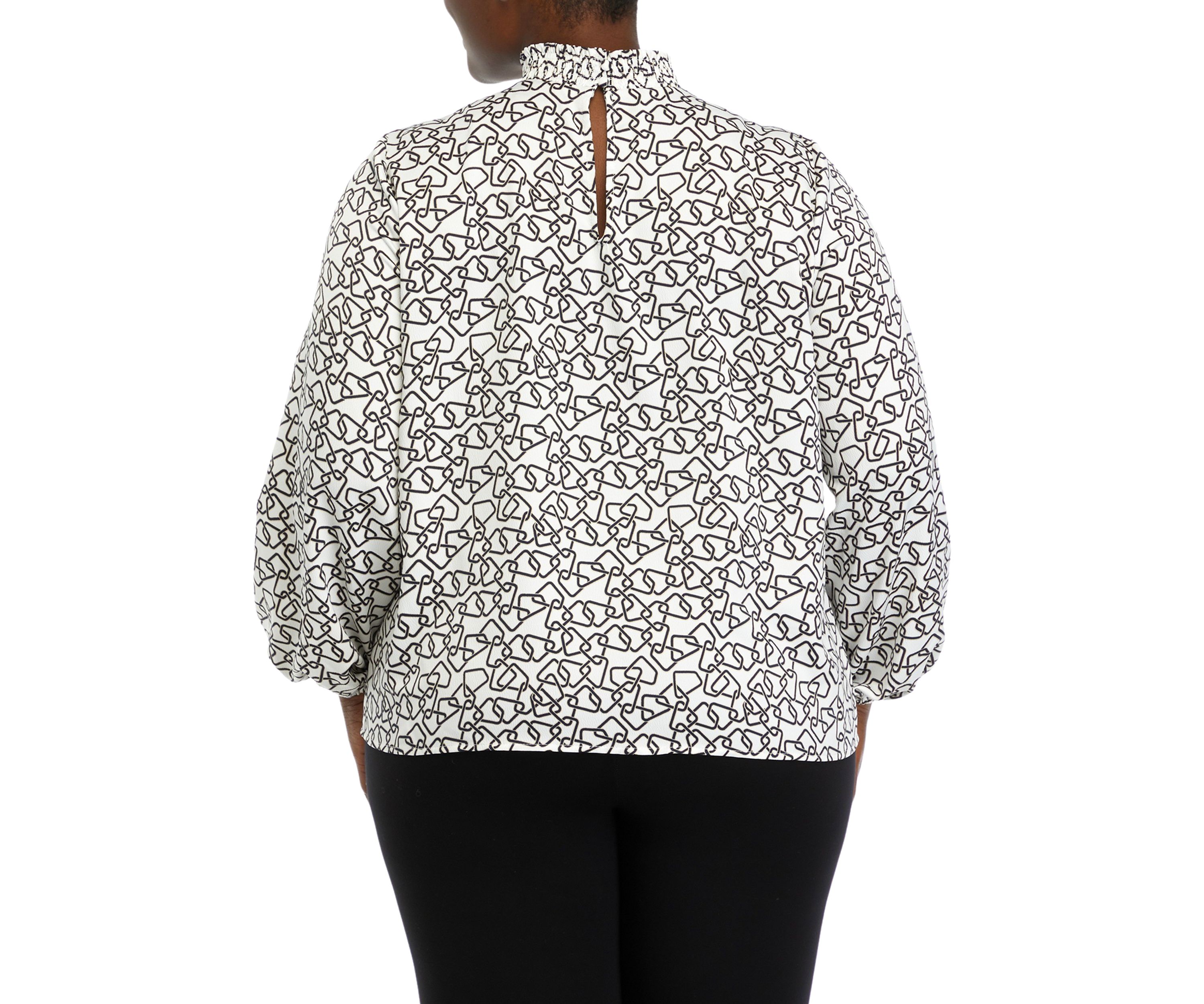Plus Size Long Sleeve Smock Neck Blouse