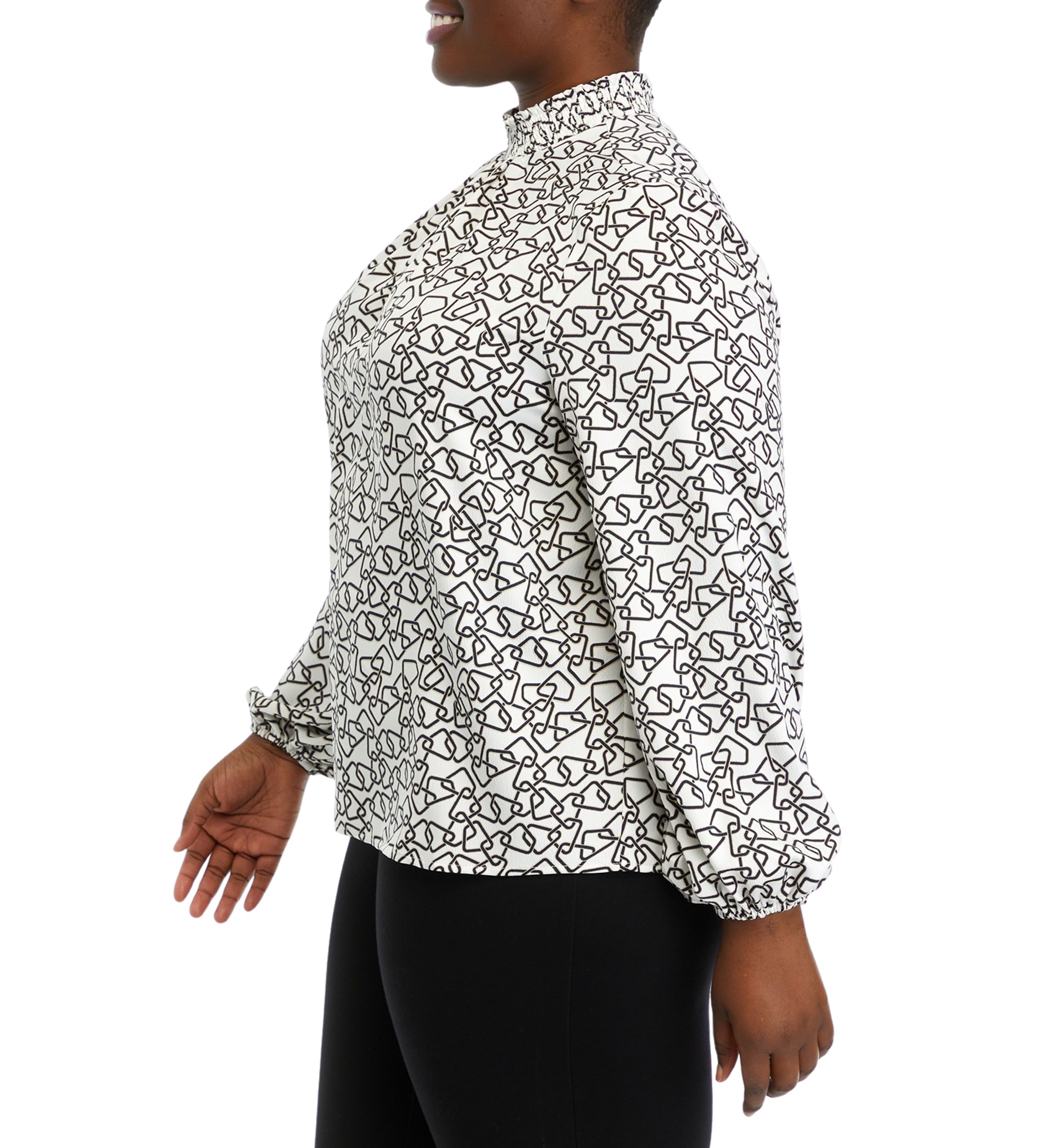 Plus Size Long Sleeve Smock Neck Blouse