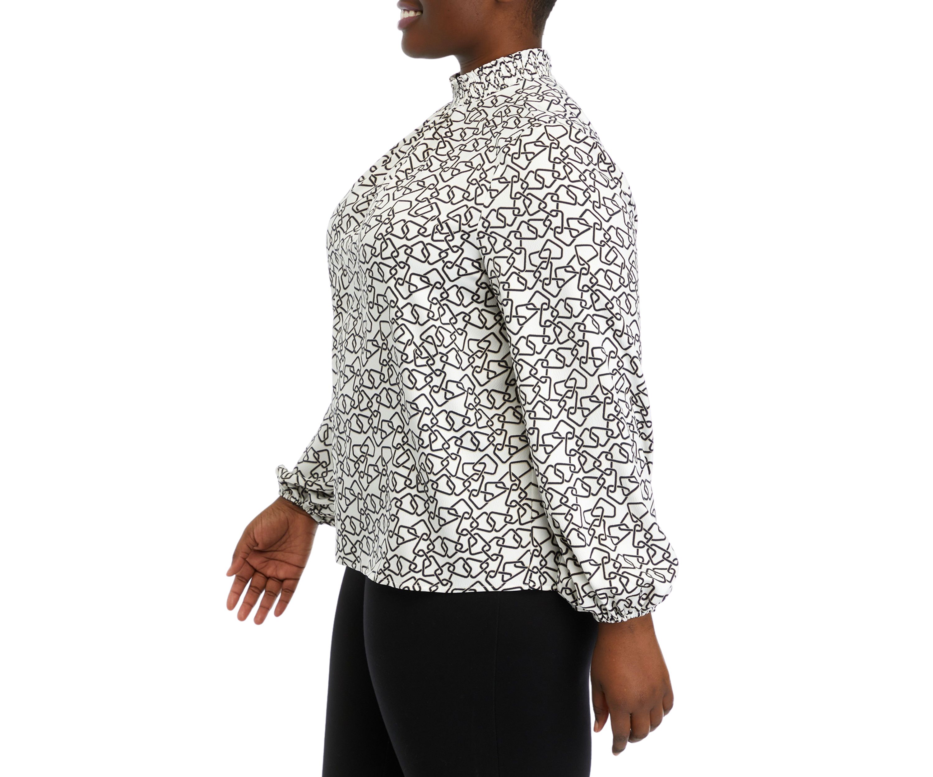 Plus Size Long Sleeve Smock Neck Blouse