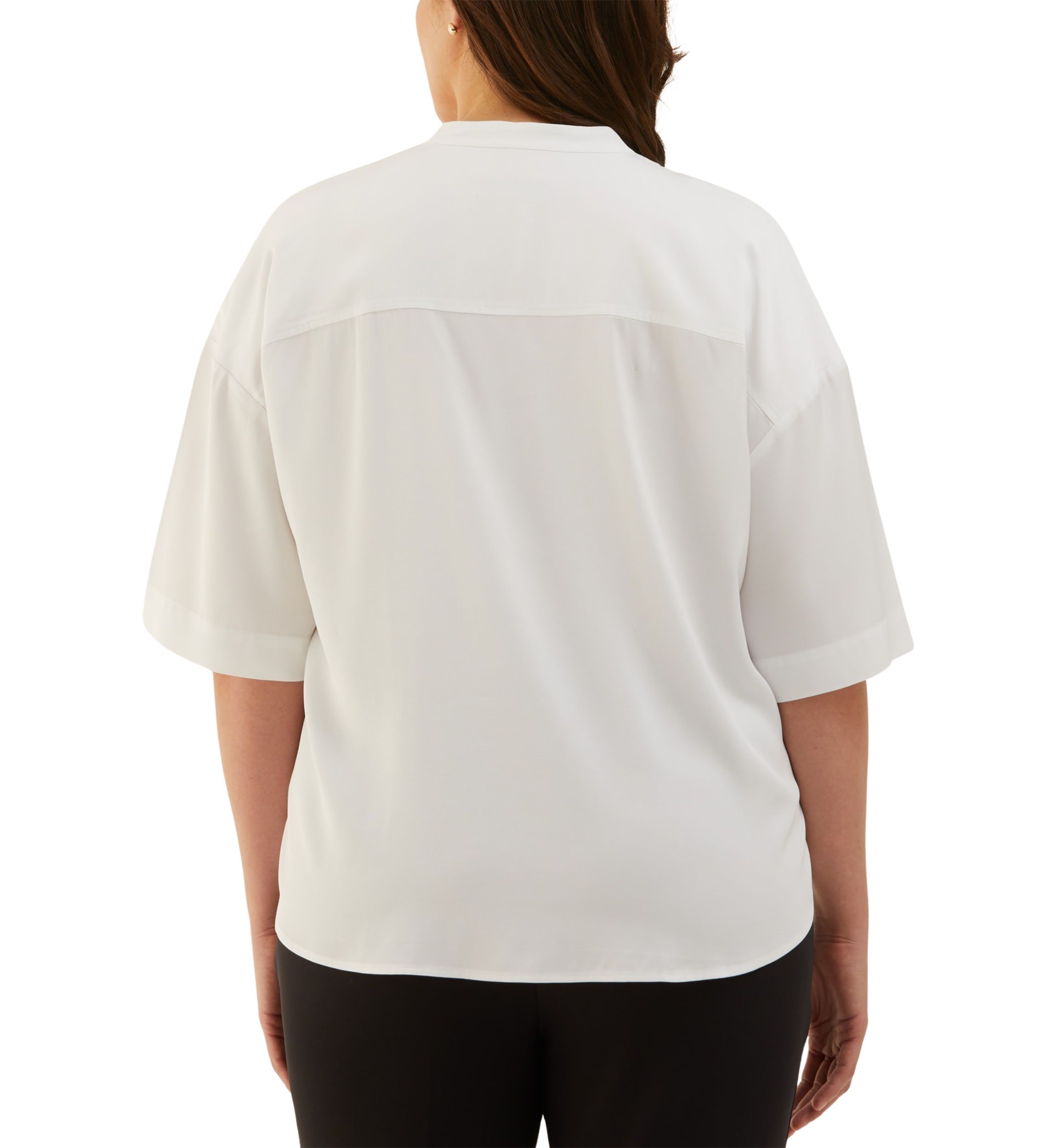 Plus Size Smocked Banded Collar Elbow Sleeve Top