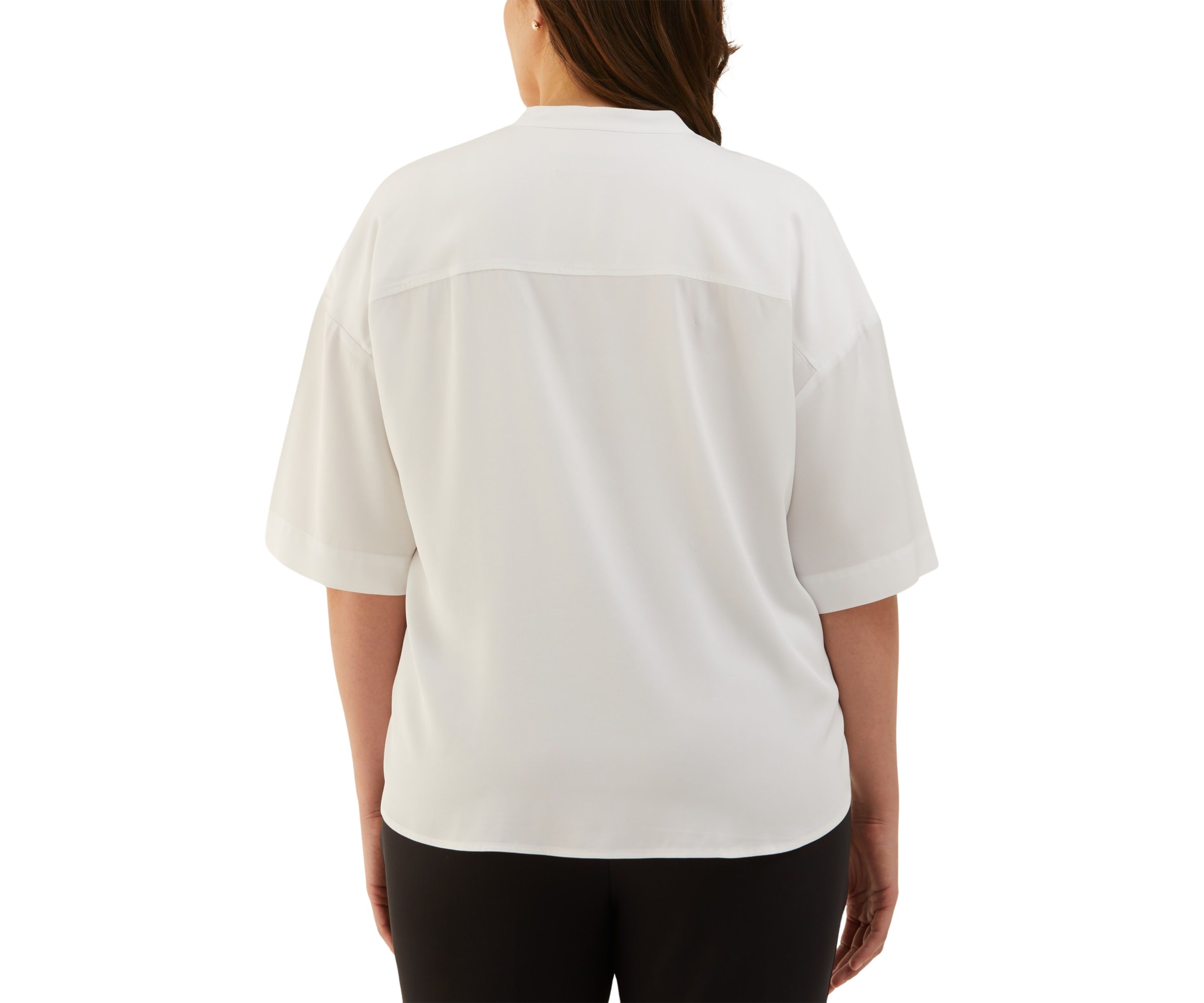 Plus Size Smocked Banded Collar Elbow Sleeve Top