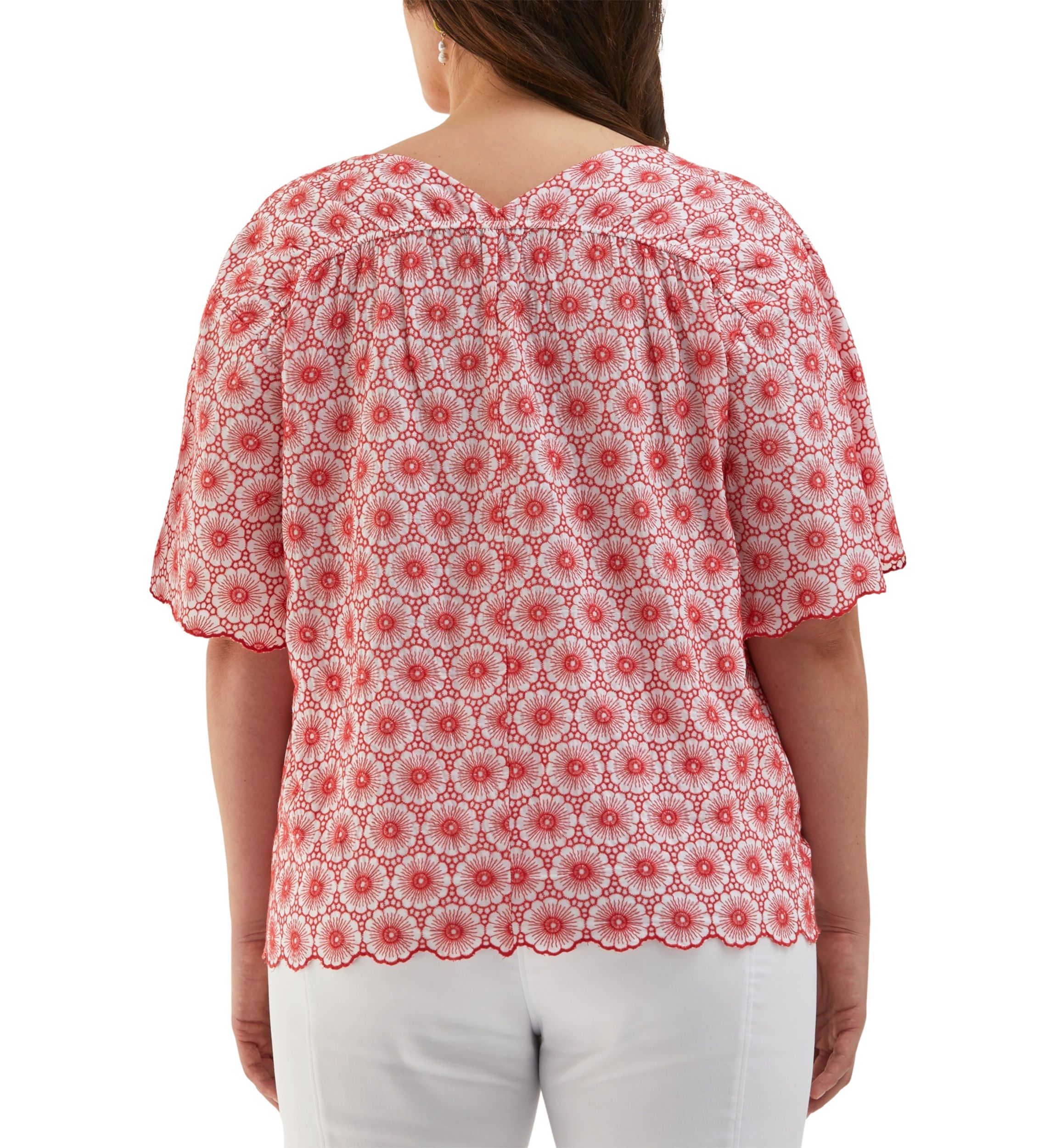Plus Size Daisy Embroidered Elbow Sleeve Blouse