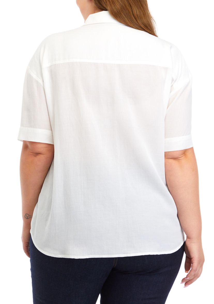 Plus Size Rhinestone Embellished Relaxed Short Sleeve Blouse