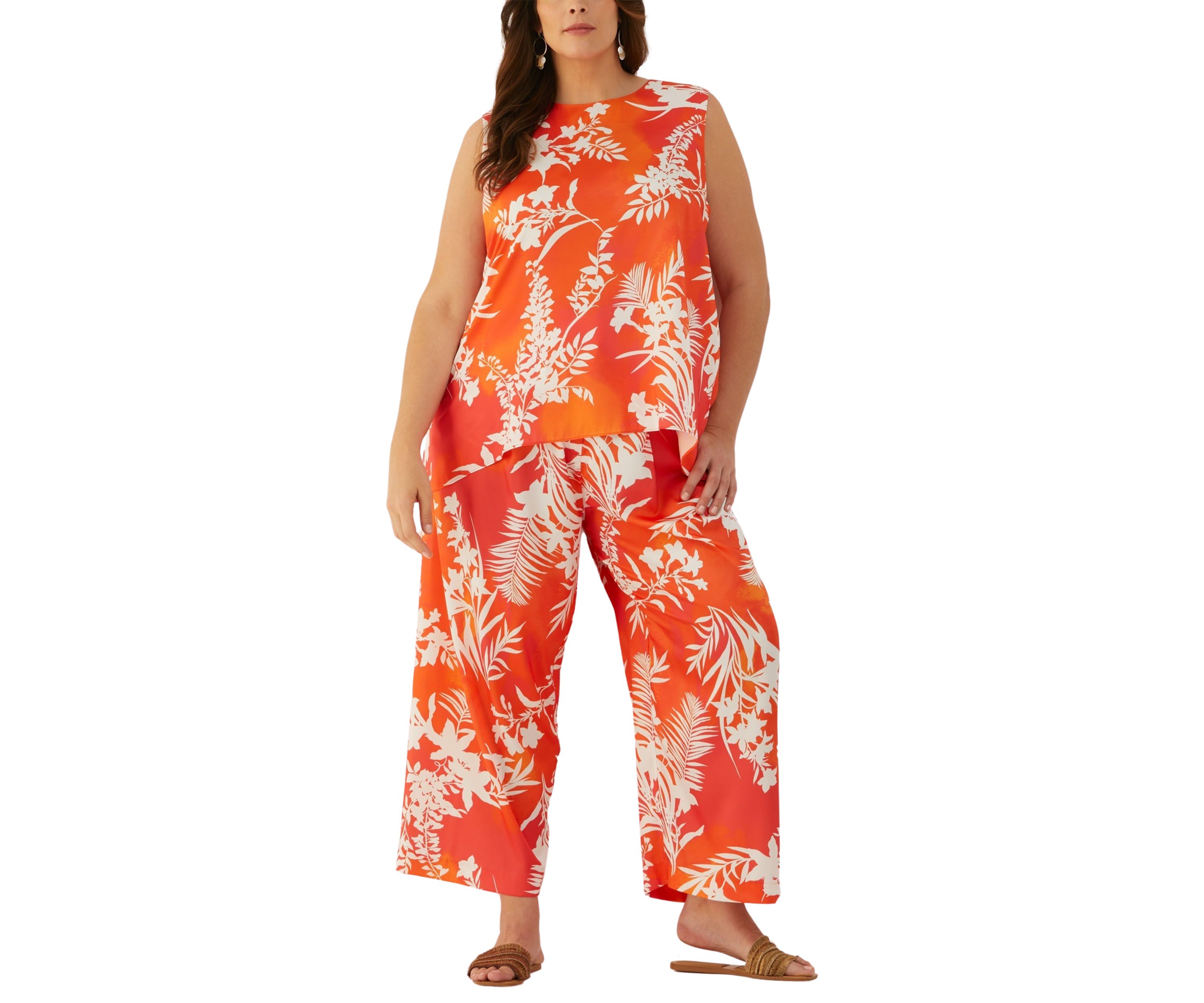 Plus Size Wildflower Printed Drape Sleeveless Blouse