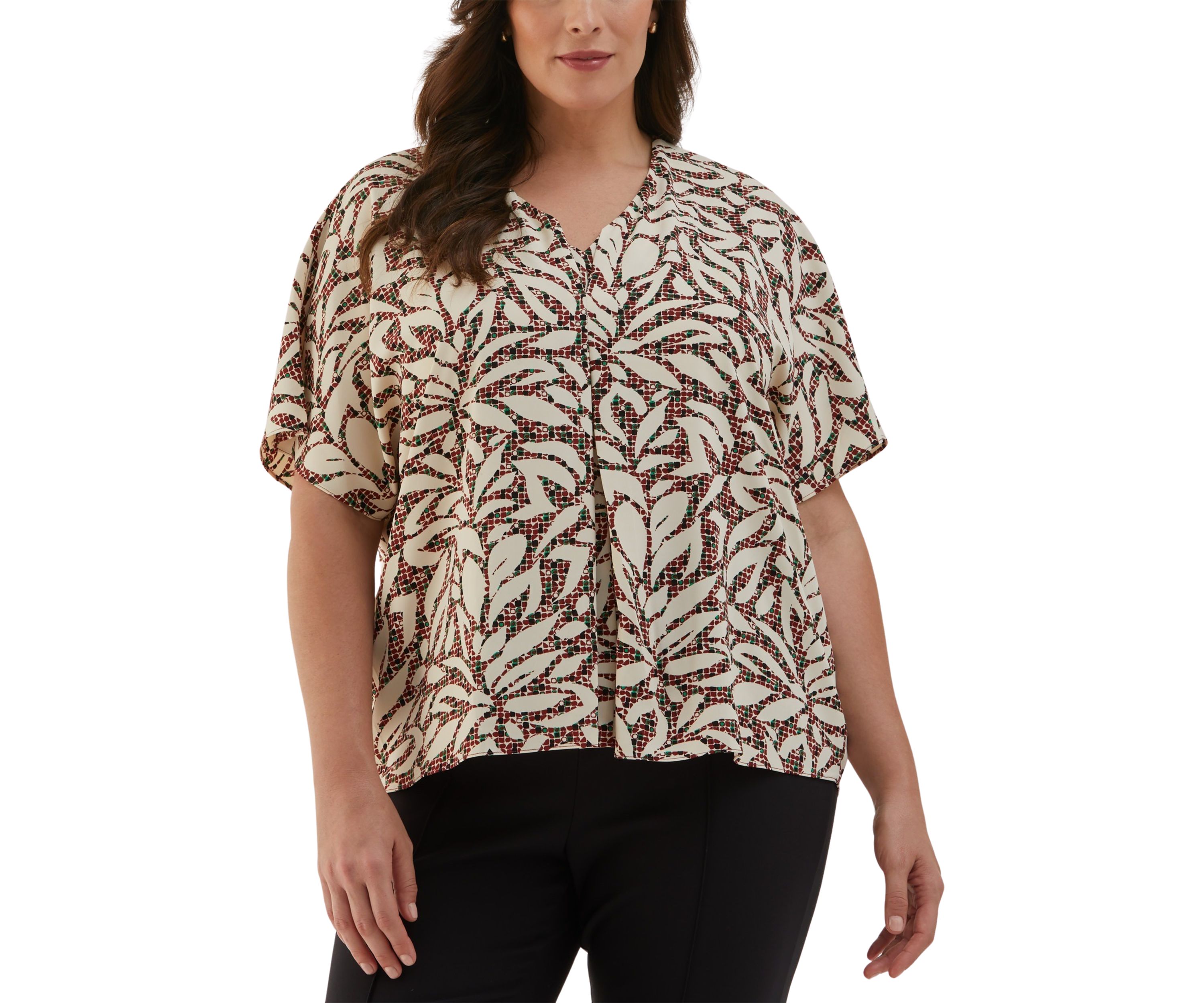 Plus Size Beach Geo Print Layered Dolman Short Sleeve Blouse