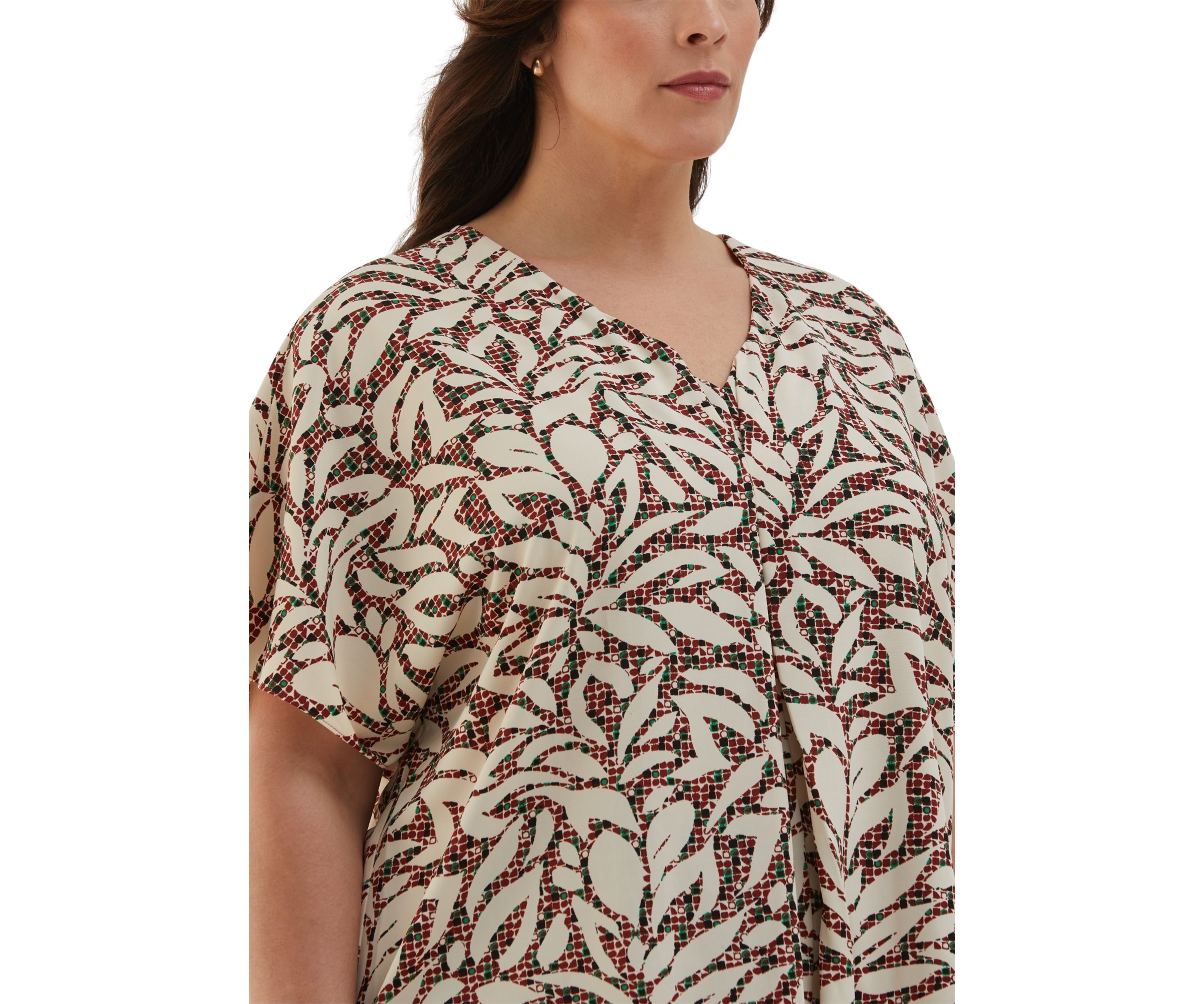 Plus Size Beach Geo Print Layered Dolman Short Sleeve Blouse
