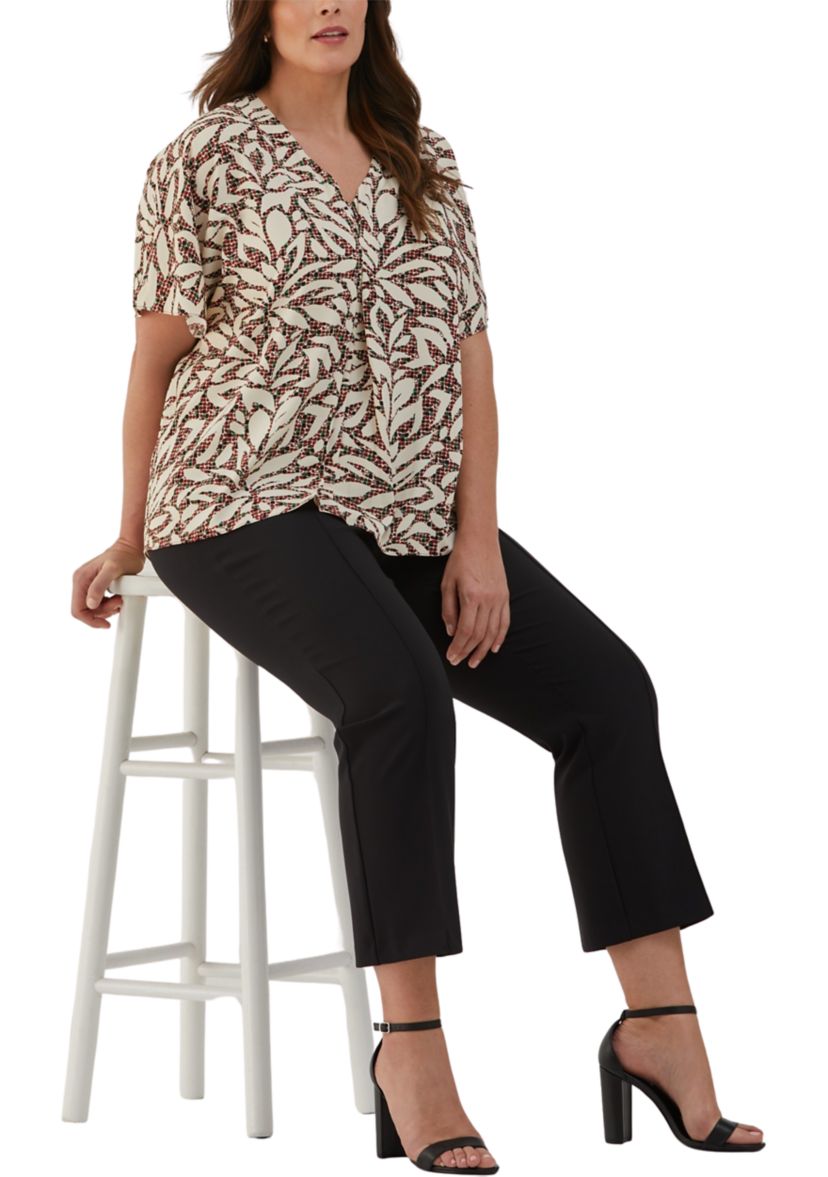 Plus Size Beach Geo Print Layered Dolman Short Sleeve Blouse