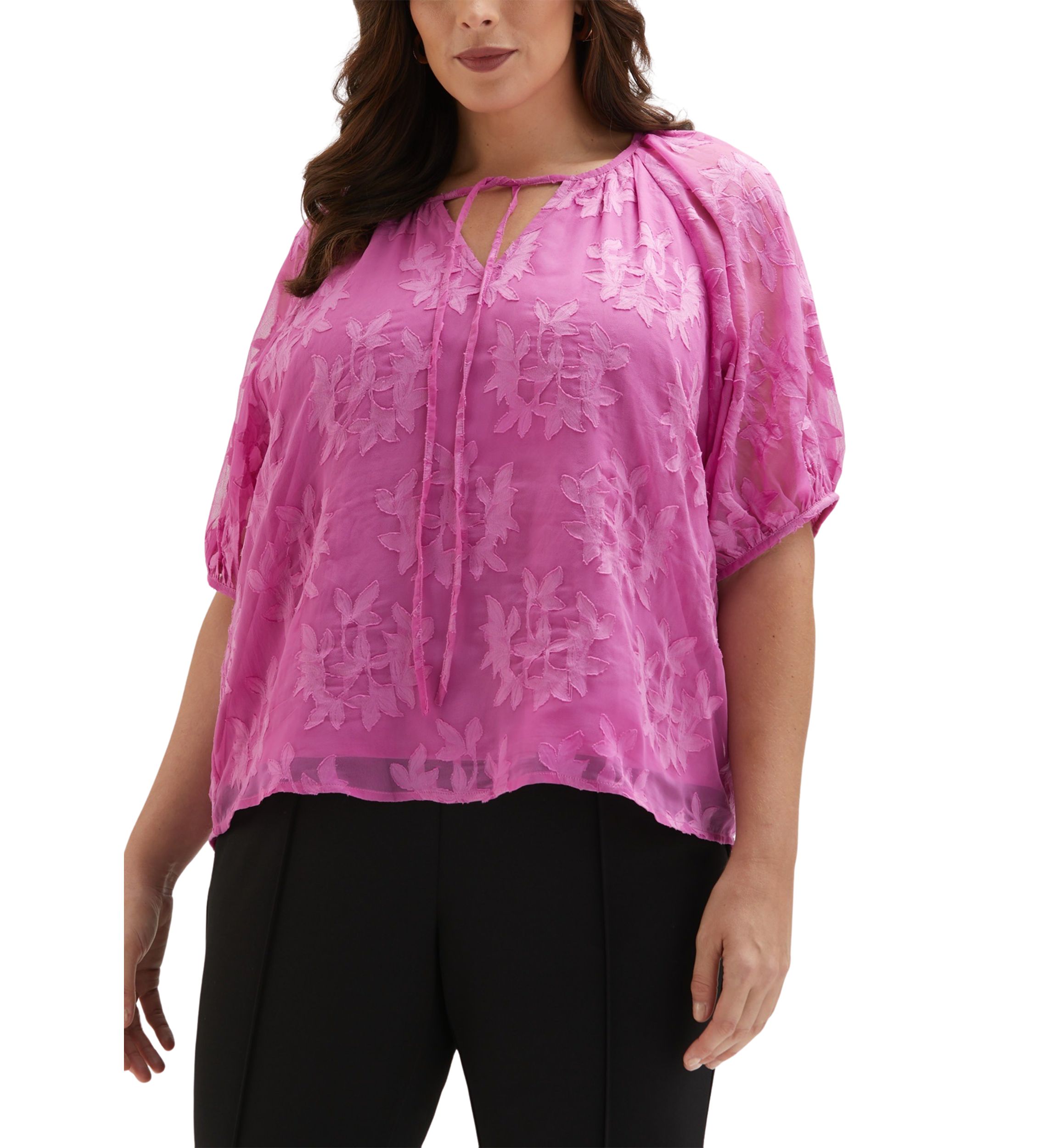 Plus Size Tie Top Raglan Short Sleeve Blouse
