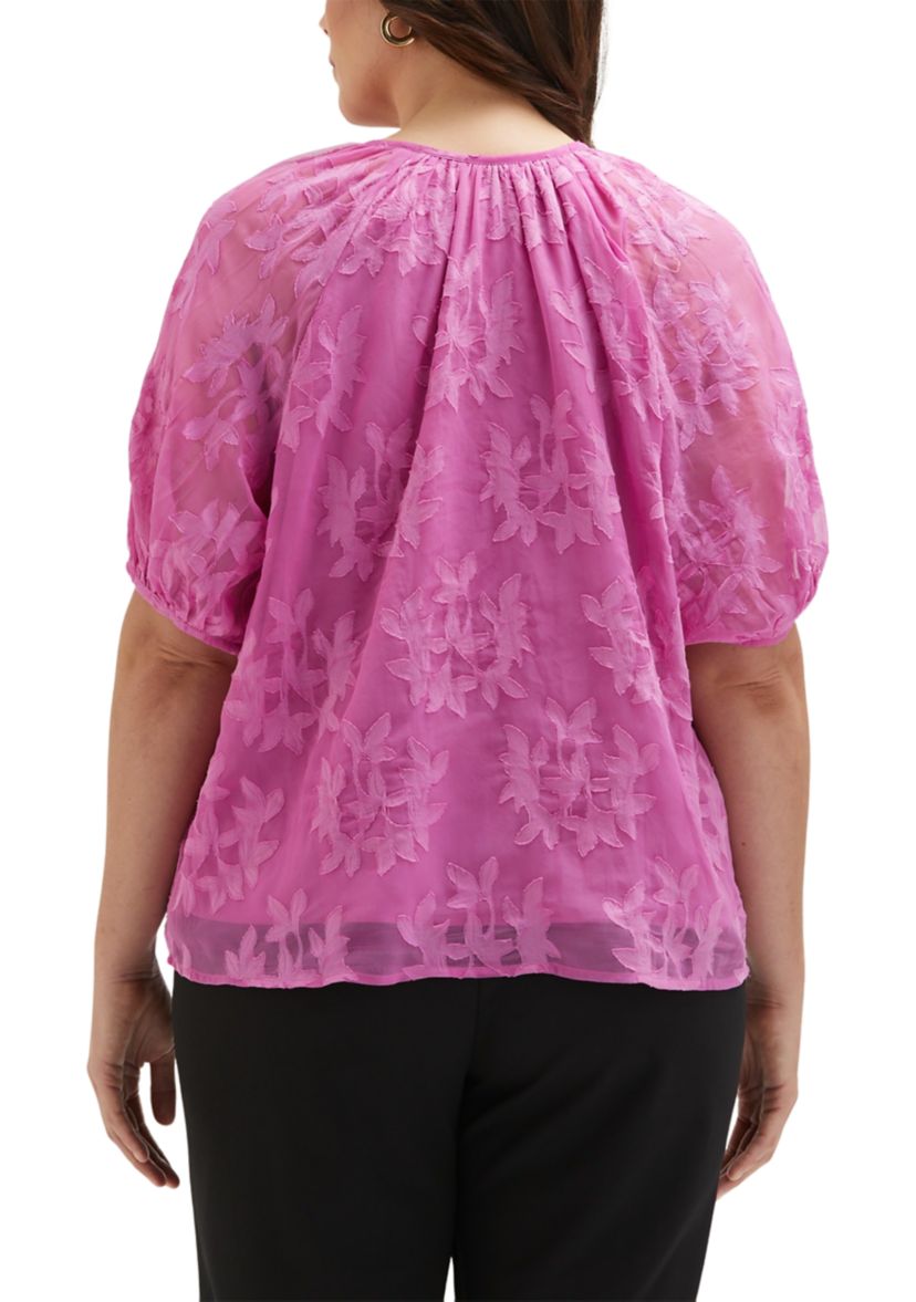 Plus Size Tie Top Raglan Short Sleeve Blouse