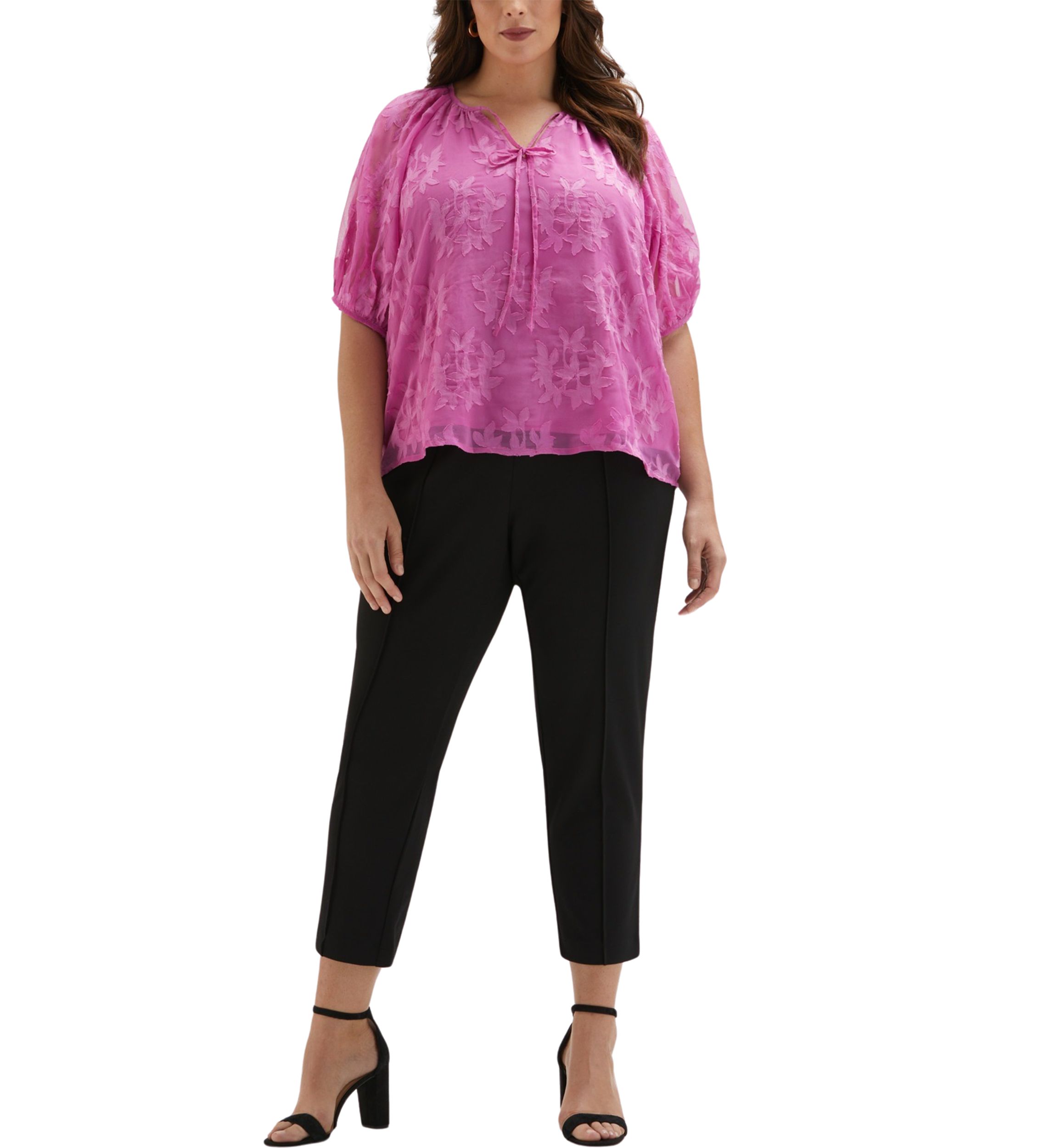 Plus Size Tie Top Raglan Short Sleeve Blouse