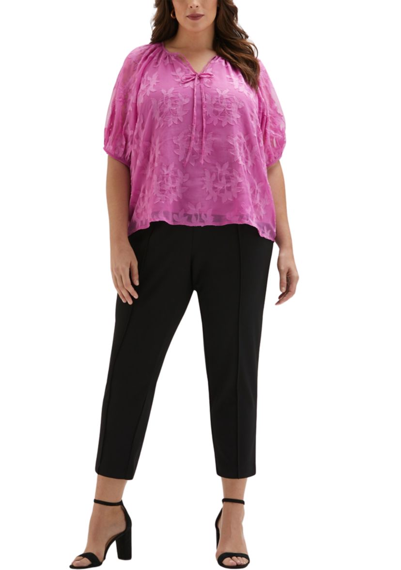 Plus Size Tie Top Raglan Short Sleeve Blouse