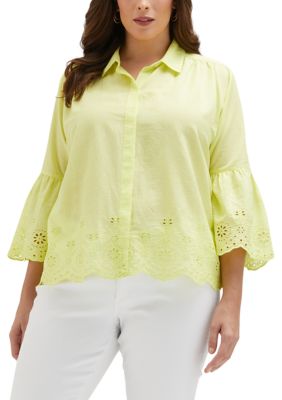 ELLA Rafaella Women's Plus Size Embroidered 3/4 Sleeve Blouse
