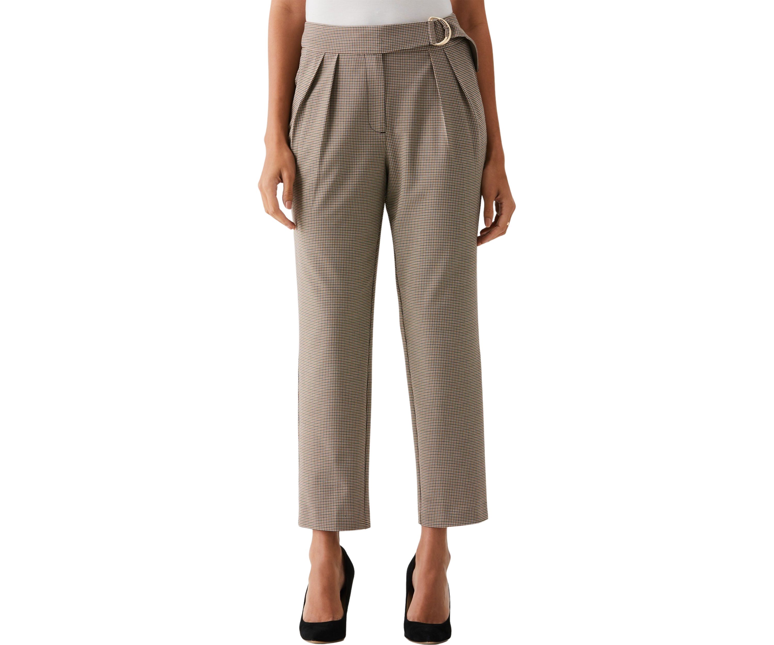 Petite Pleated Pants with Self Fabric Belt