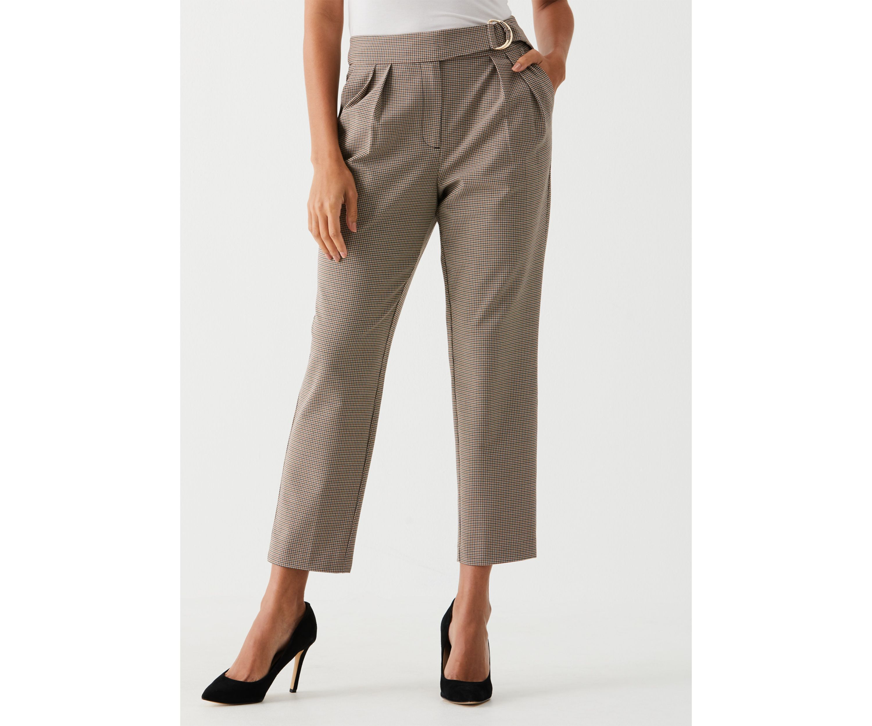 Petite Pleated Pants with Self Fabric Belt
