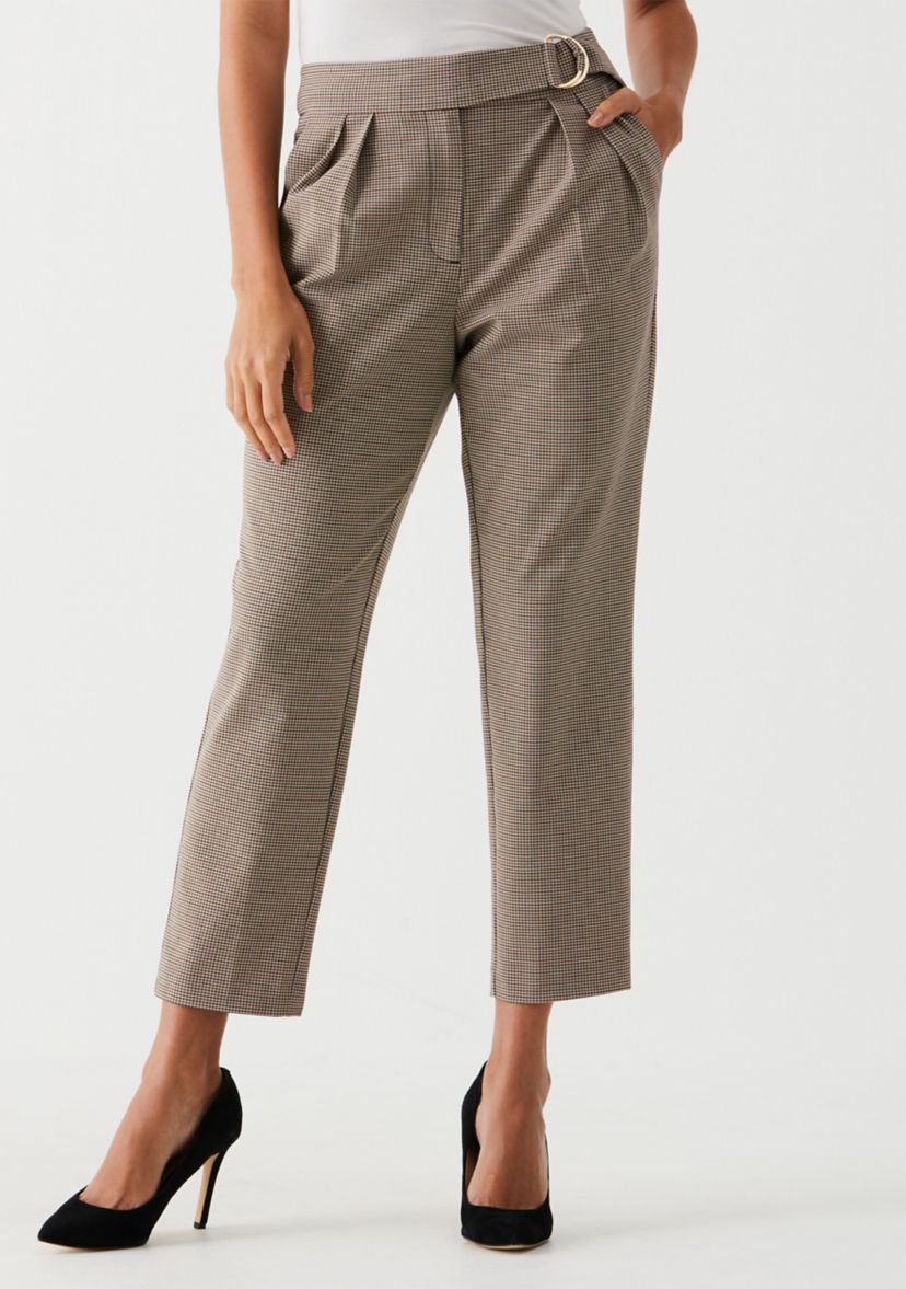 Petite Pleated Pants with Self Fabric Belt