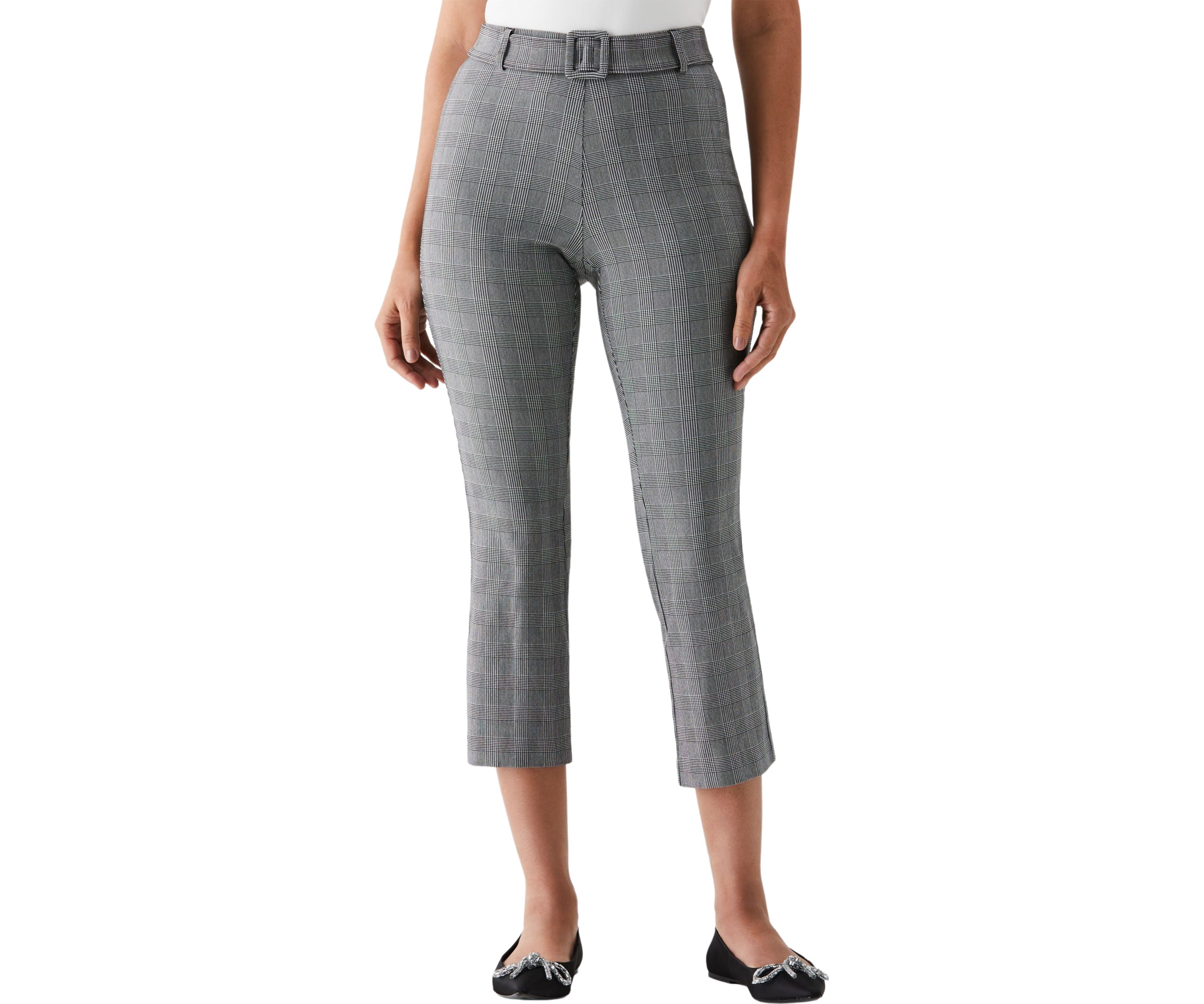 Petite Checkered Pleated Pants with Belt
