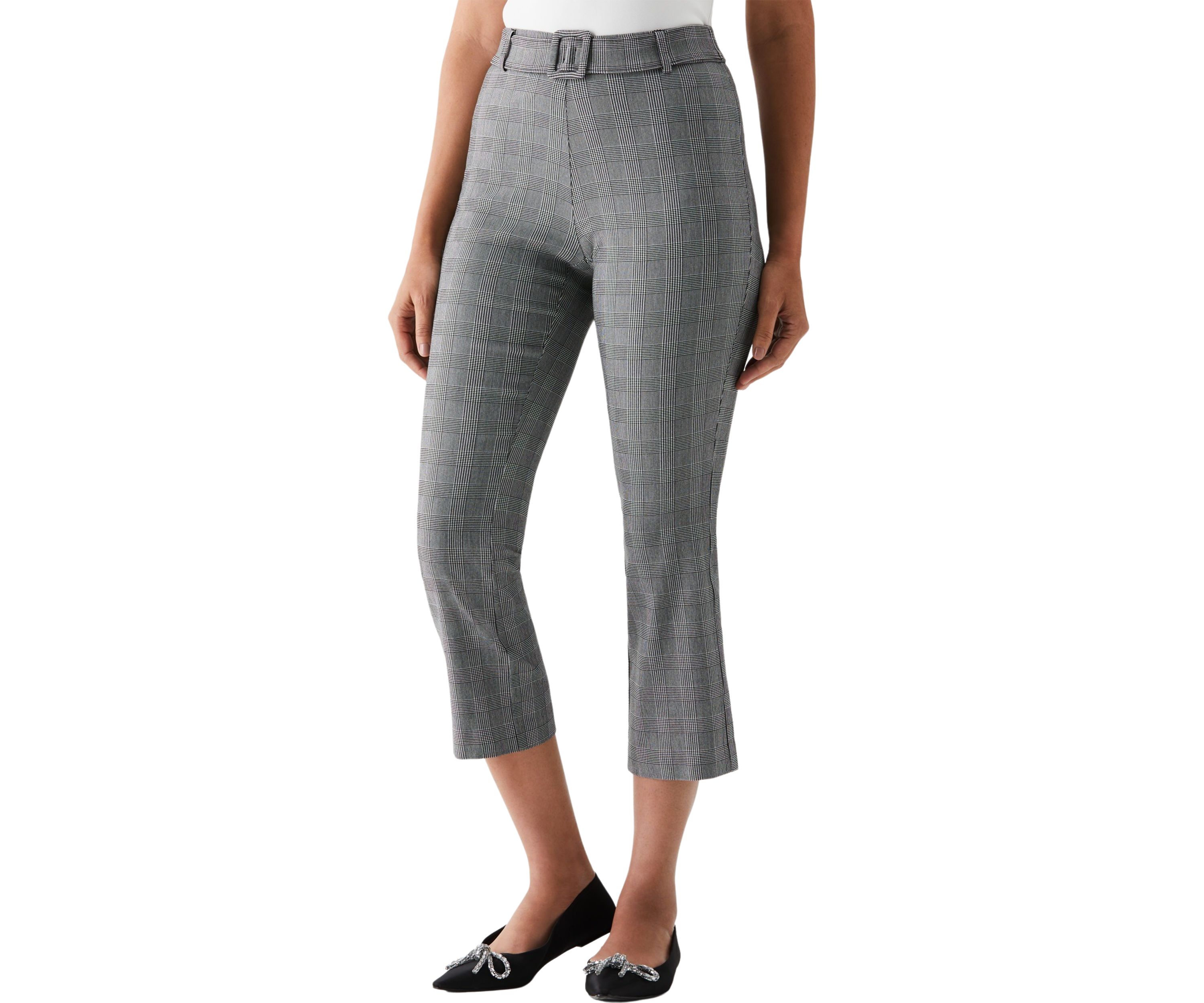 Petite Checkered Pleated Pants with Belt