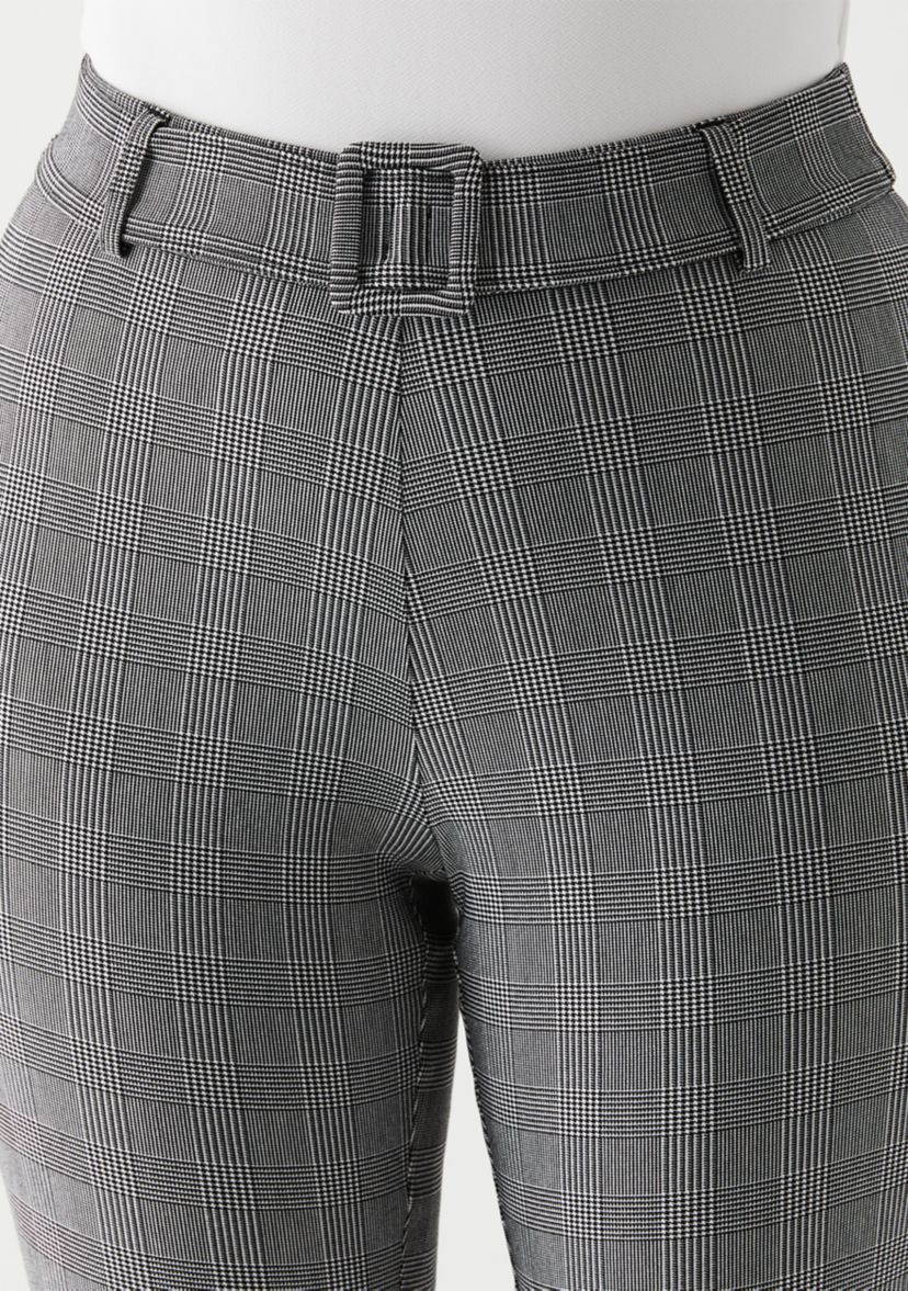 Petite Checkered Pleated Pants with Belt