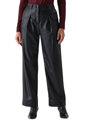 ELLA Rafaella Women's Petite Vegan Leather Wide Leg Pleated Pants, Black, 8P