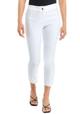 Rafaella Women's Petite Satin Luxe Straight Leg Crop Pants, White, 14P