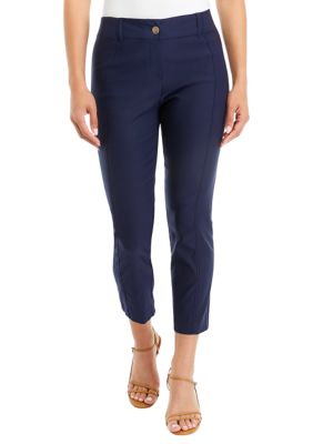 Rafaella Women's Petite Satin Luxe Straight Leg Crop Pants, Navy Blue, 10P