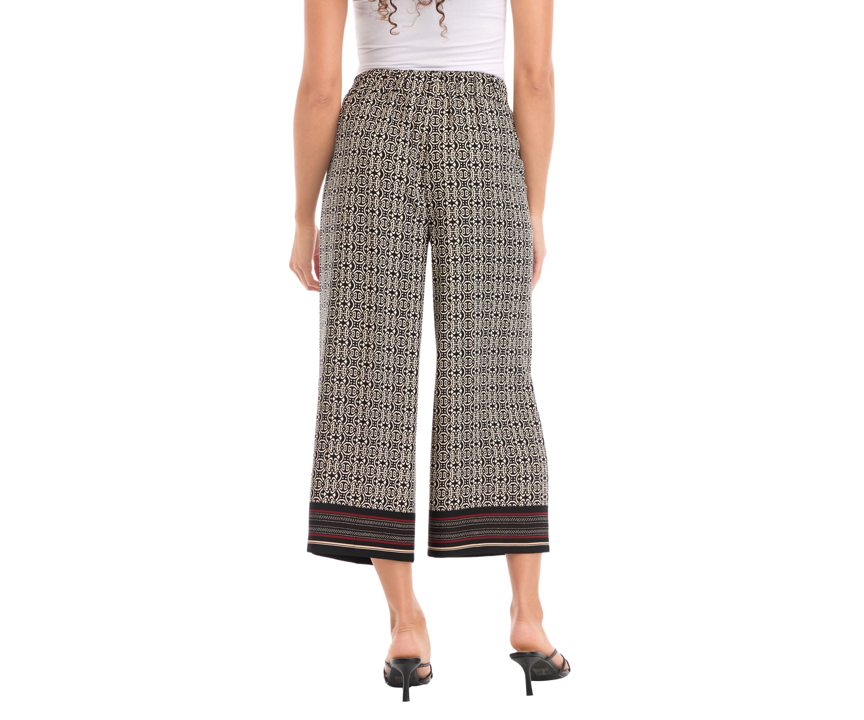 Petite Medallion Print Wide Leg Crop Pants