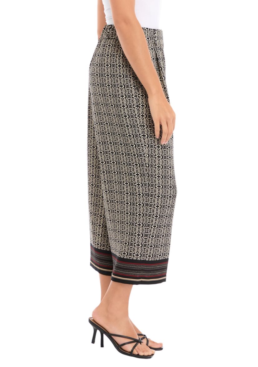 Petite Medallion Print Wide Leg Crop Pants