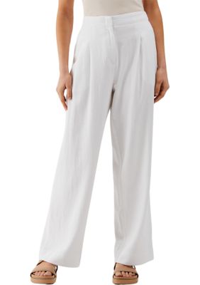 Ella Rafaella Petite Linen Blend Pleated Wide Leg Pants 