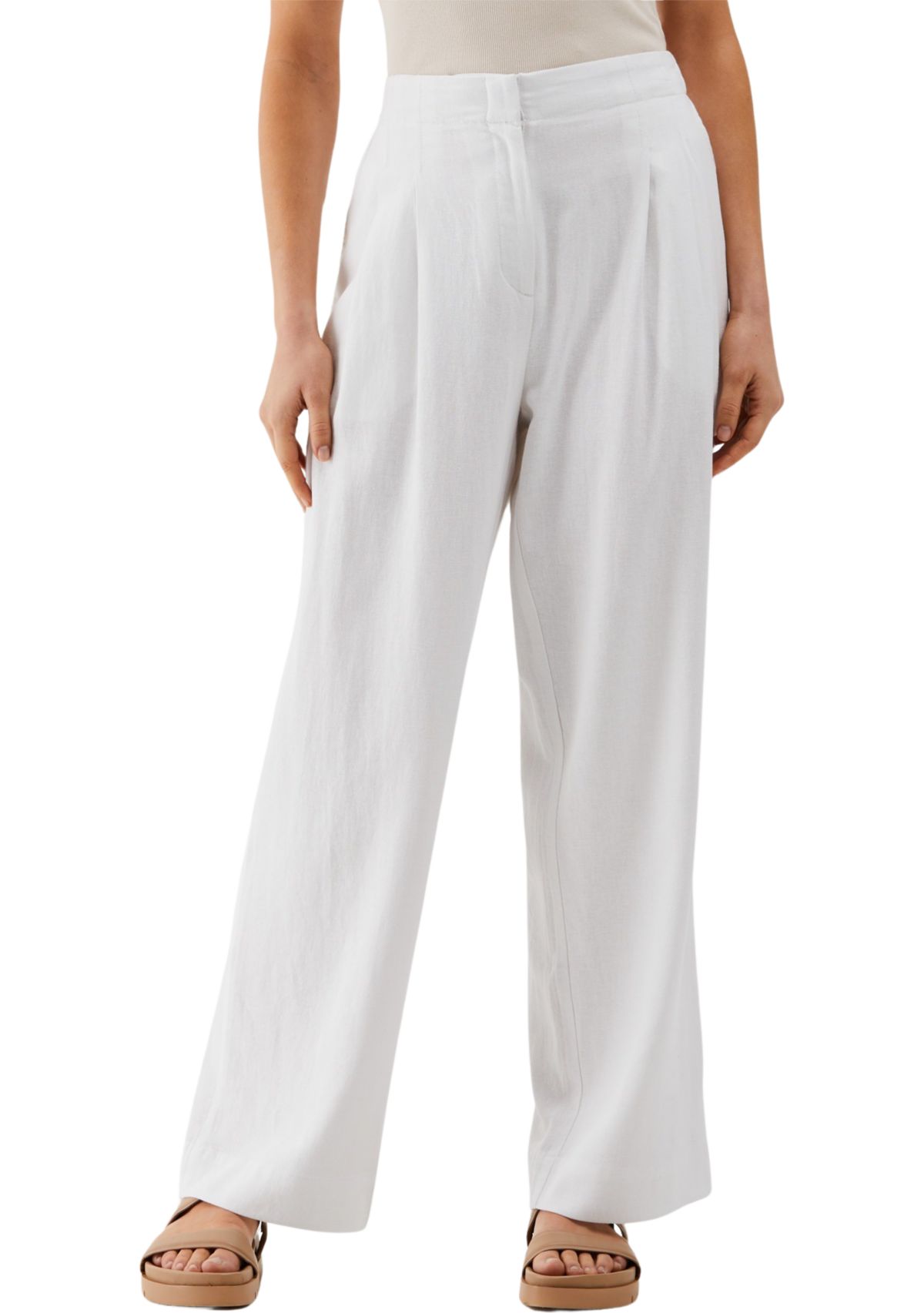 Petite Linen Blend Pleated Wide Leg Pants
