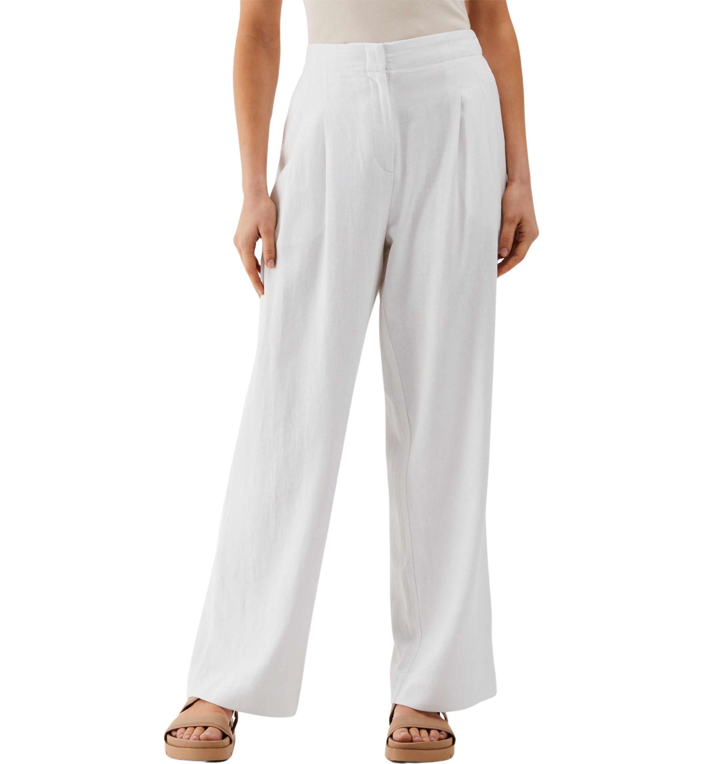 Petite Linen Blend Pleated Wide Leg Pants