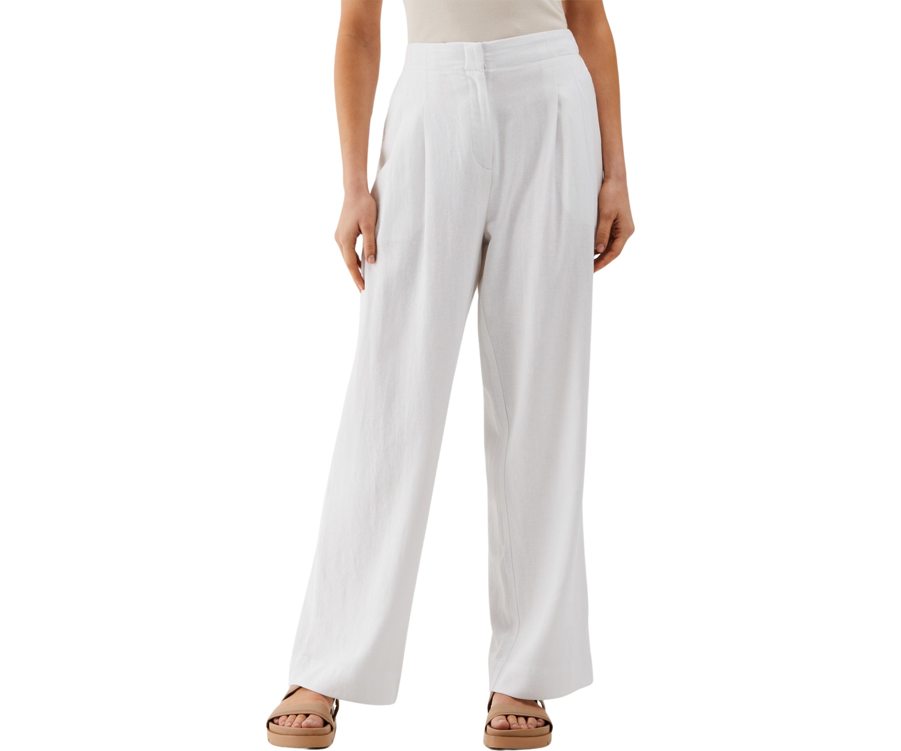 Petite Linen Blend Pleated Wide Leg Pants