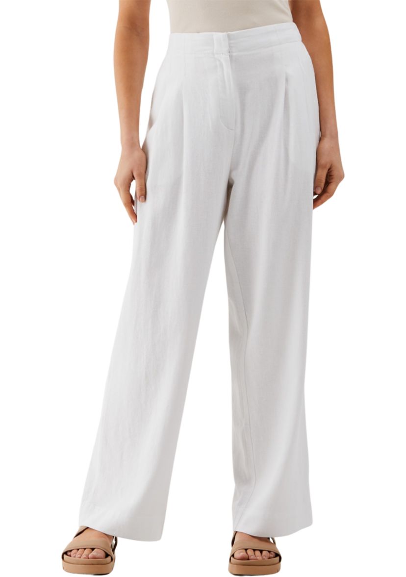 Petite Linen Blend Pleated Wide Leg Pants