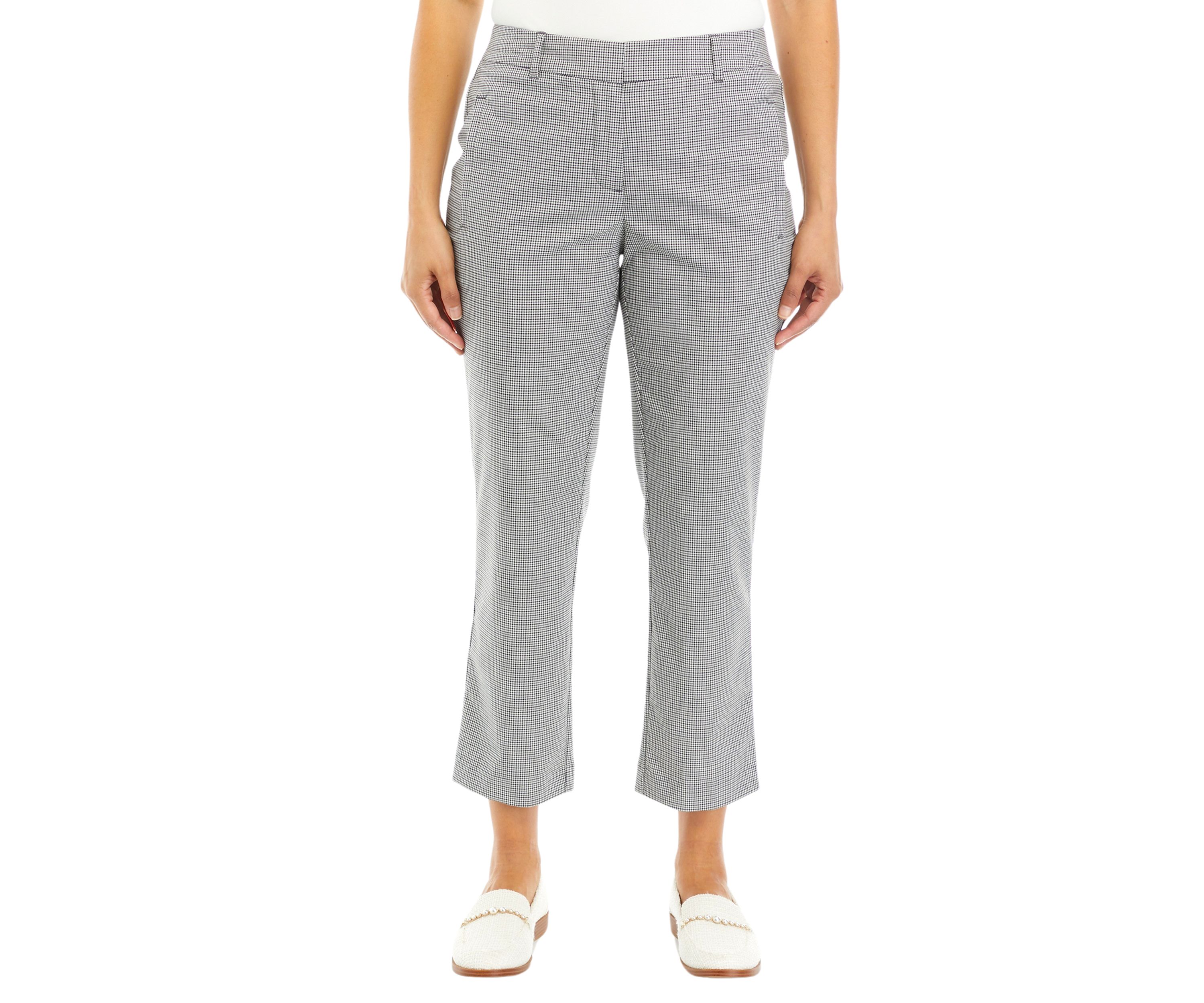 Petite Check Gabardine Straight Leg Pants