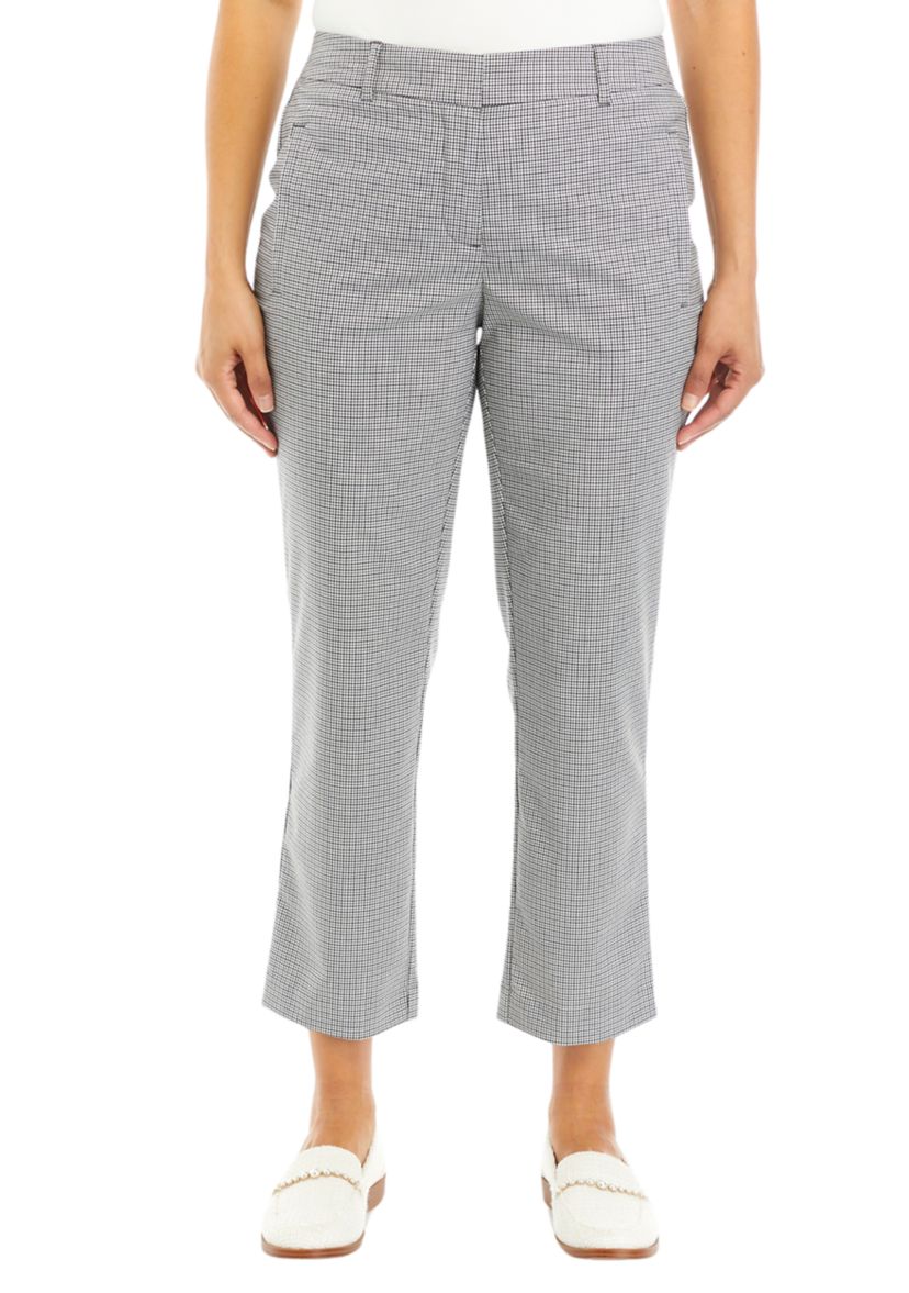 Petite Check Gabardine Straight Leg Pants