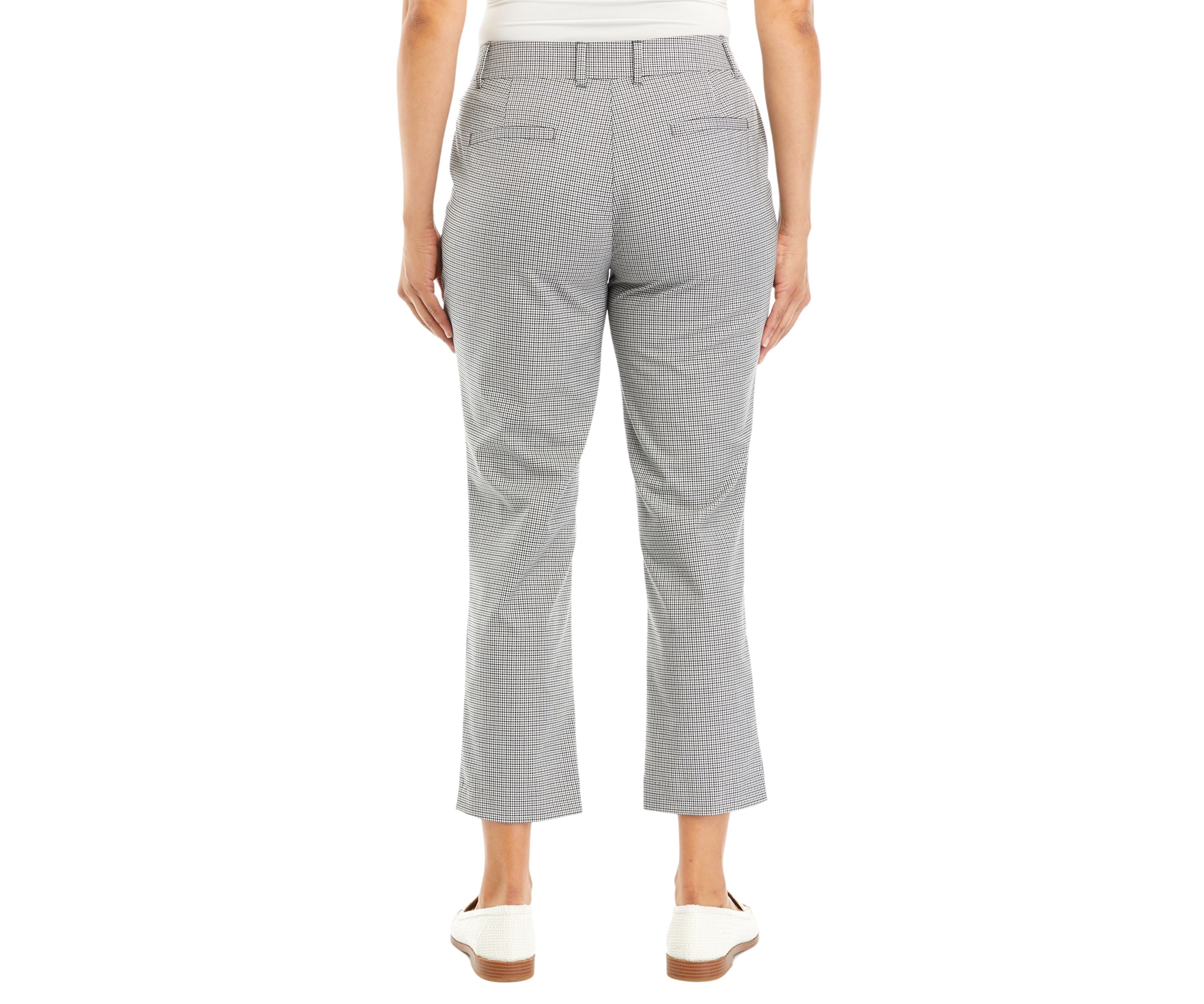Petite Check Gabardine Straight Leg Pants