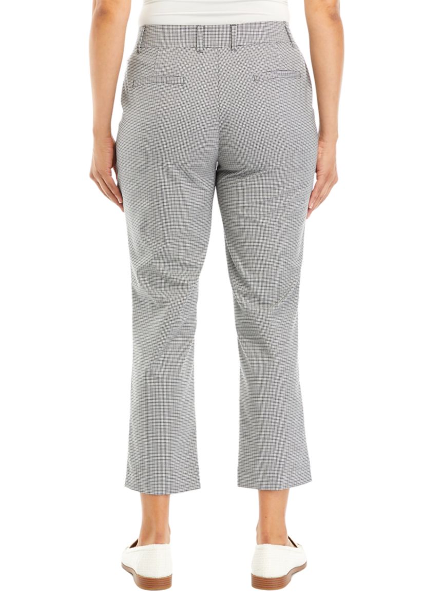 Petite Check Gabardine Straight Leg Pants
