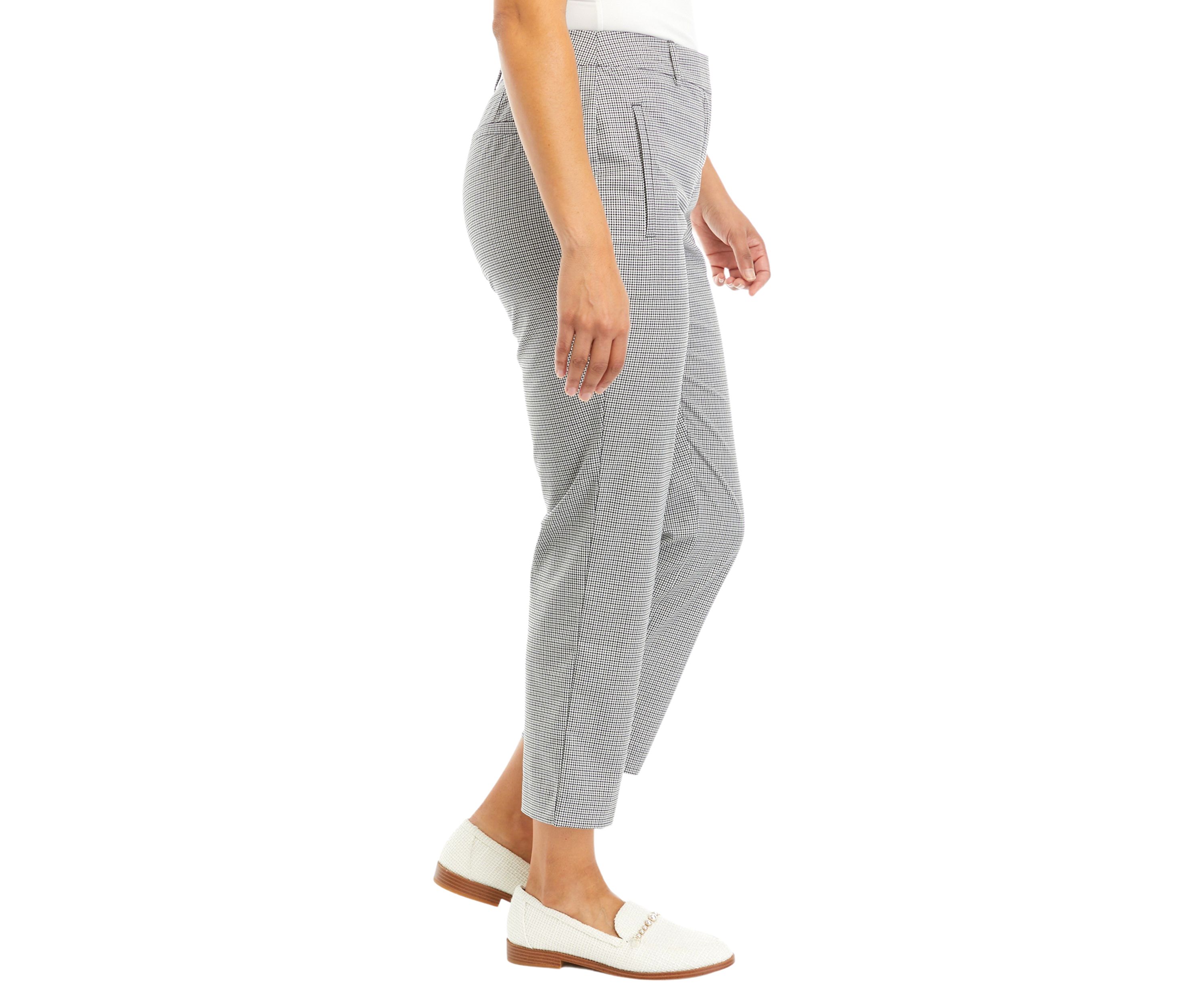 Petite Check Gabardine Straight Leg Pants