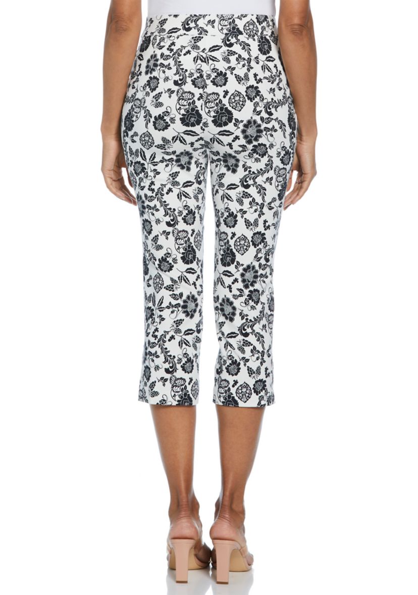 Petite Floral Print Rivet Detail Pull On Capri Pants