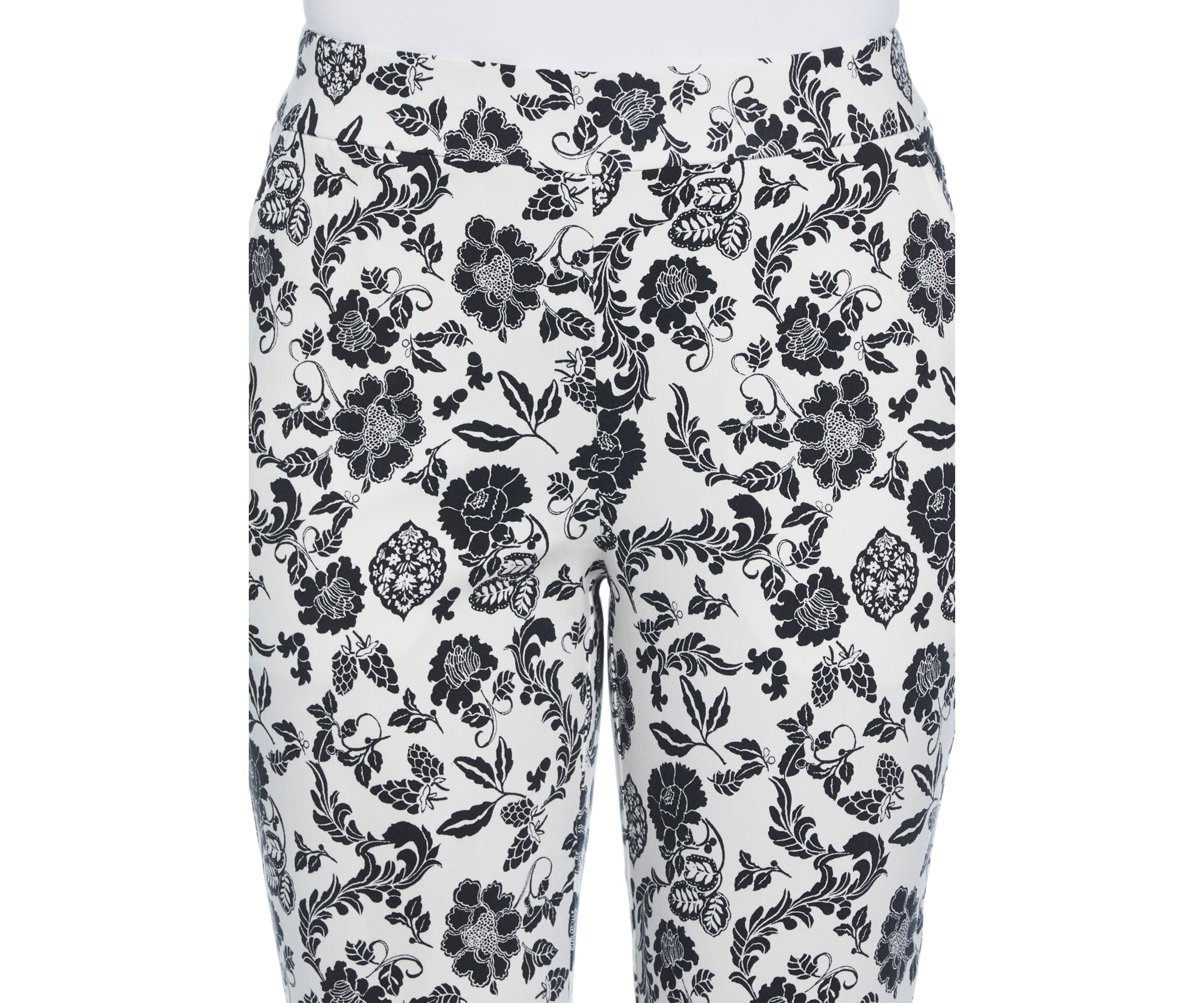 Petite Floral Print Rivet Detail Pull On Capri Pants