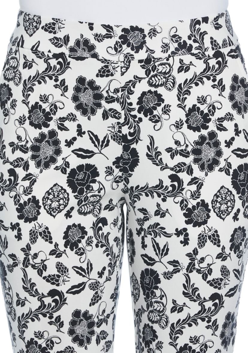 Petite Floral Print Rivet Detail Pull On Capri Pants