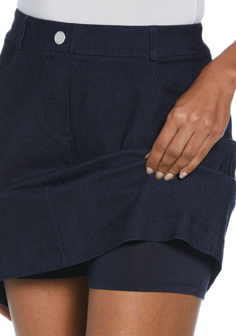Petite Indigo Rinse Faux Fly Skort