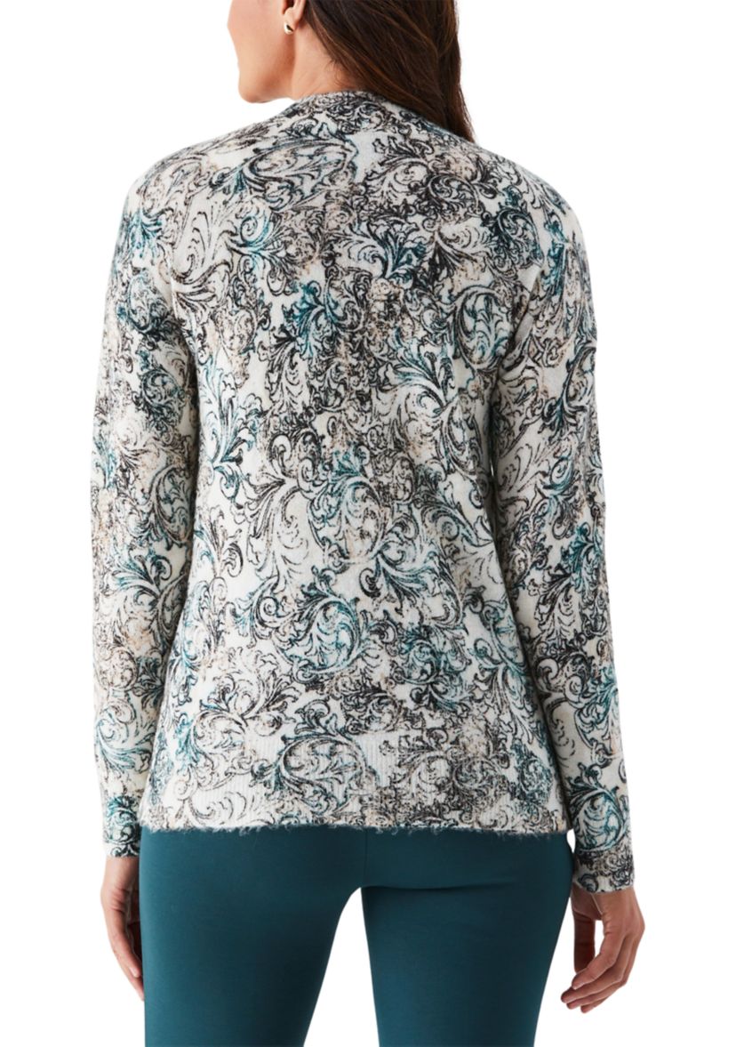 Petite Acanthus Scroll Print Mock Neck Long Sleeve Pullover Sweater