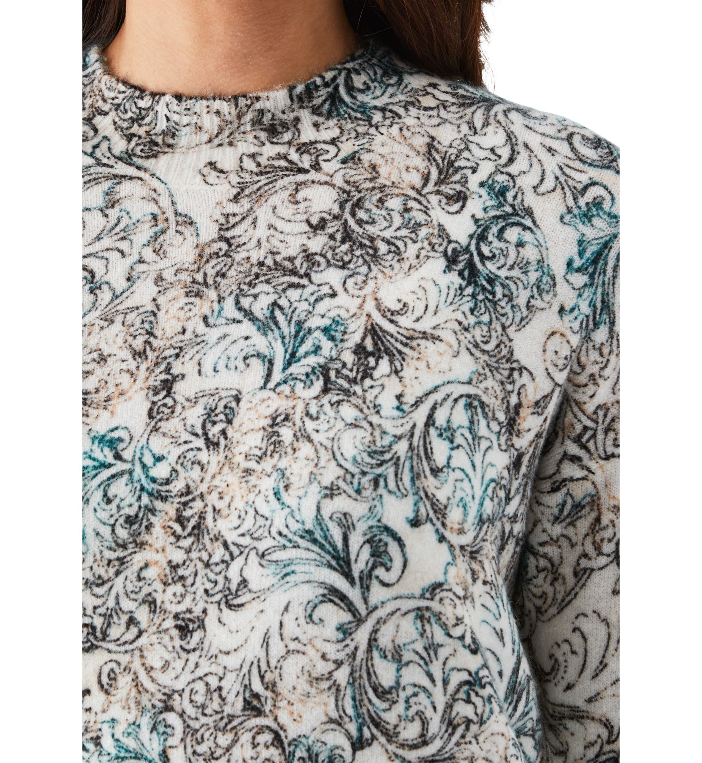 Petite Acanthus Scroll Print Mock Neck Long Sleeve Pullover Sweater