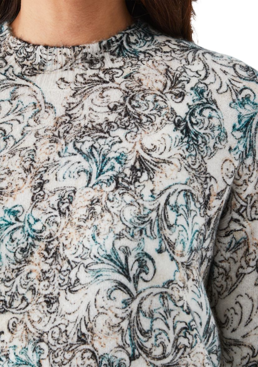 Petite Acanthus Scroll Print Mock Neck Long Sleeve Pullover Sweater