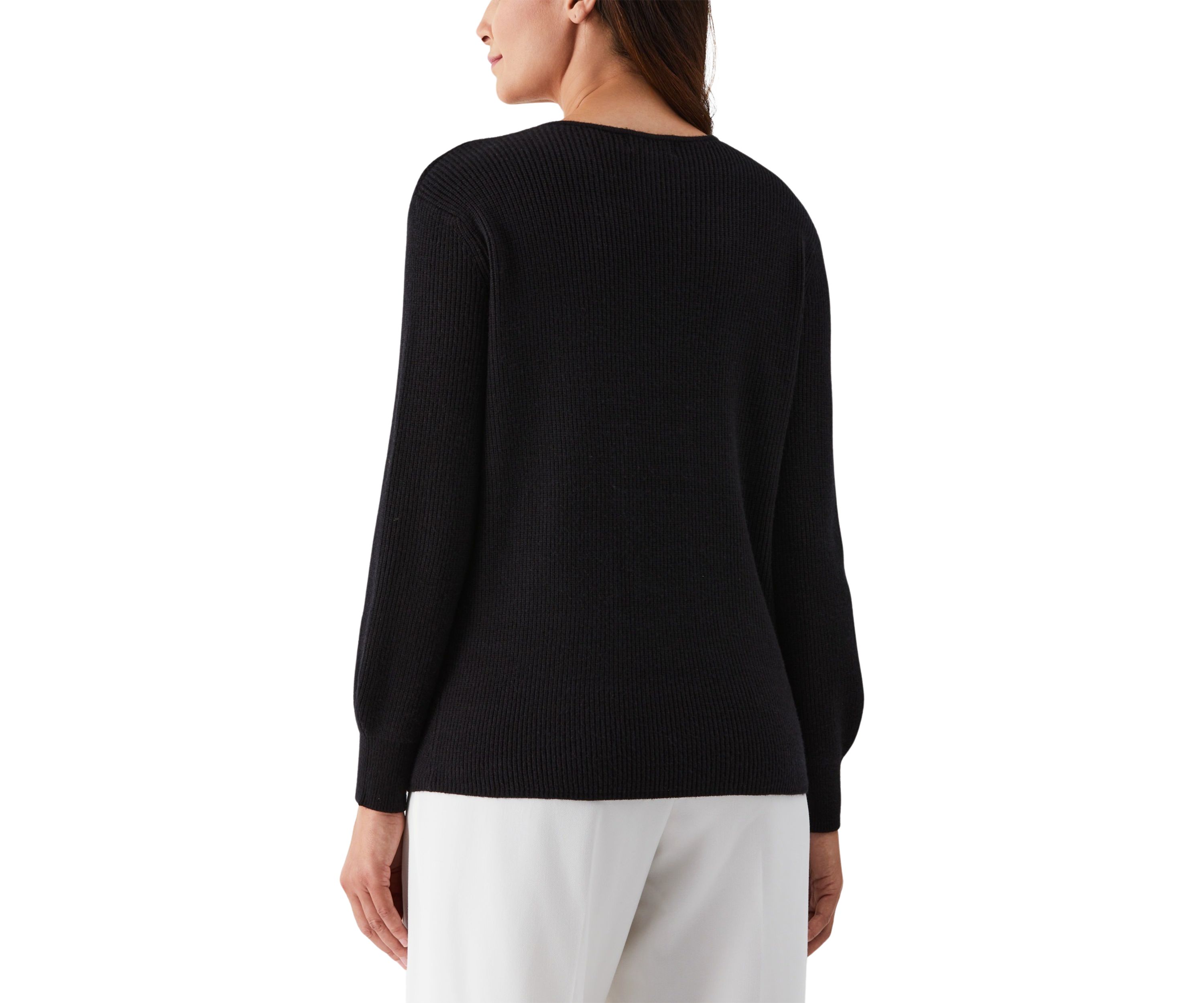 Petite Embellished V-Neck Long Sleeve Sweater