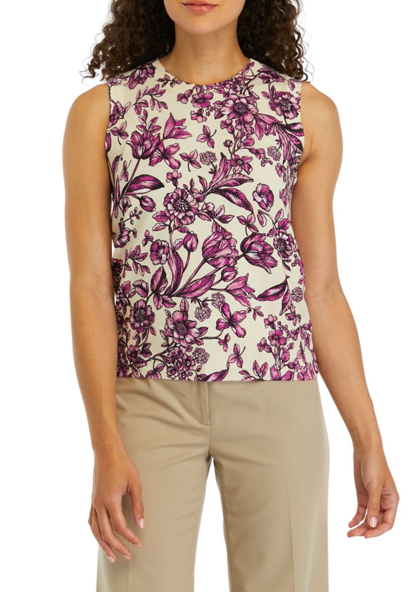 Petite Floral Print Sleeveless Sweater Shell