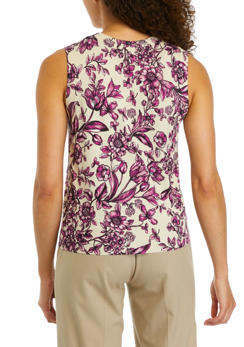 Petite Floral Print Sleeveless Sweater Shell