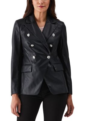 ELLA Rafaella Women's Petite Vegan Leather Double Breasted Blazer, Black, PXS