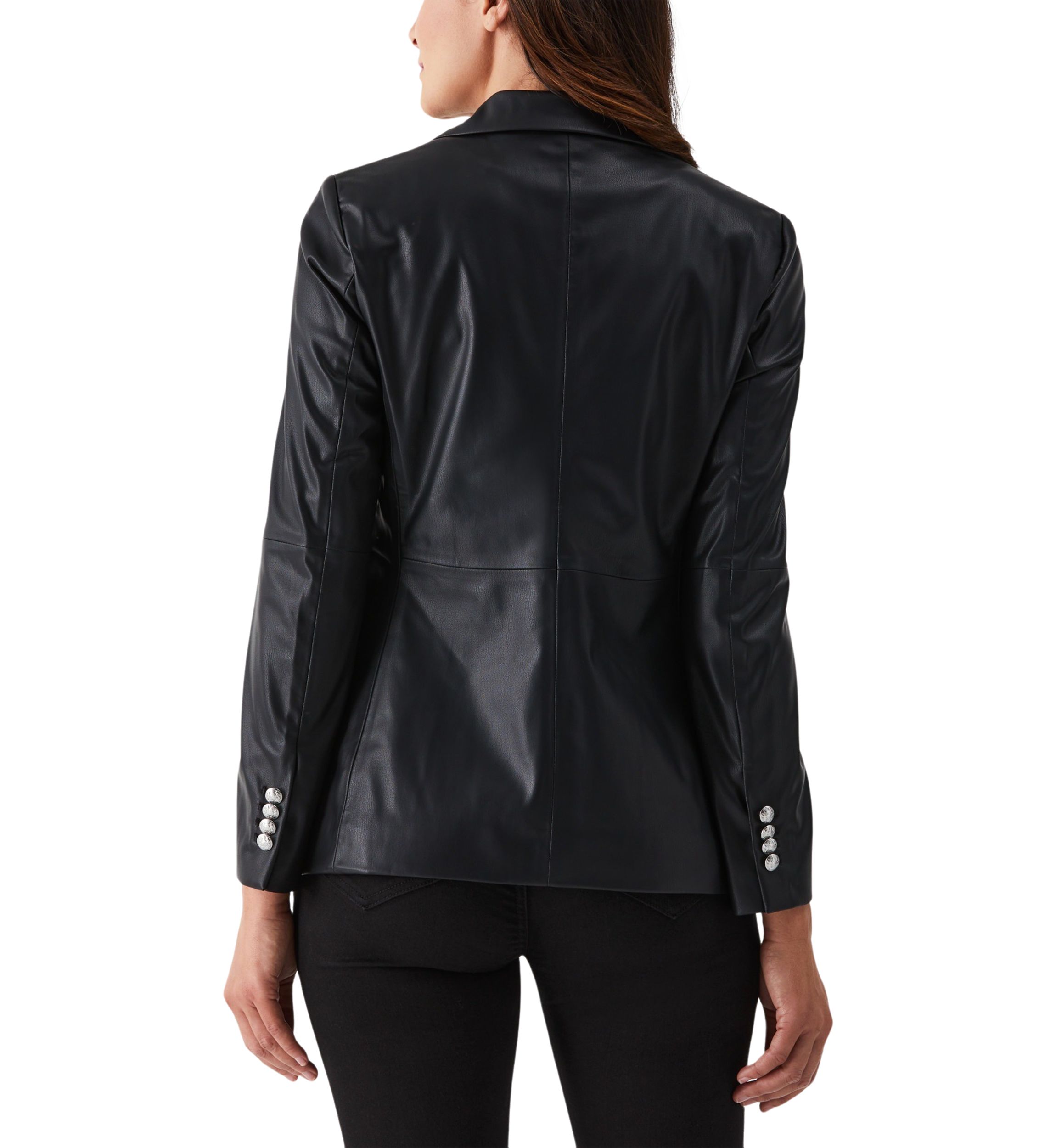 Petite Vegan Leather Double Breasted Blazer